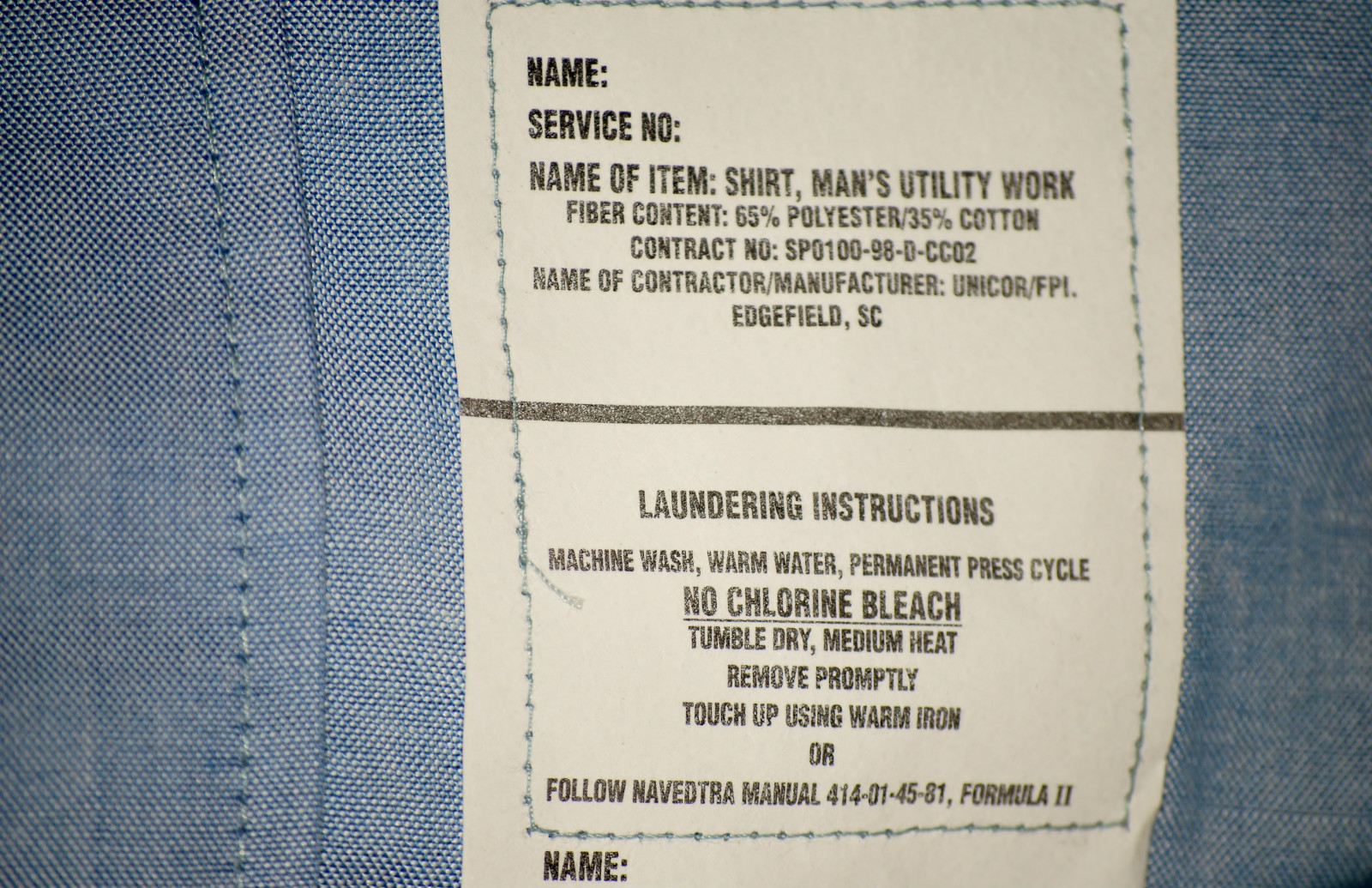 US Navy Short Sleeve Chambray Work Shirt - New -X X Large