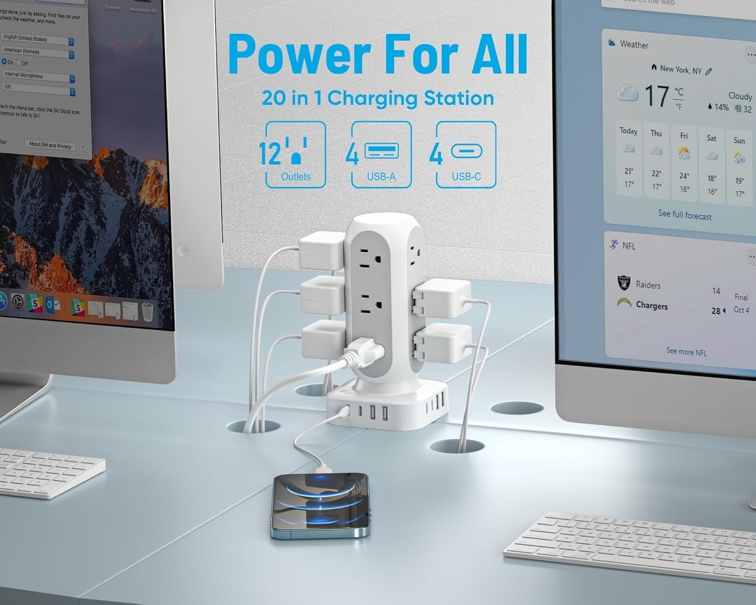 Lightweight Surge Protector with Multiple Outlets and USB Ports for Easy Access