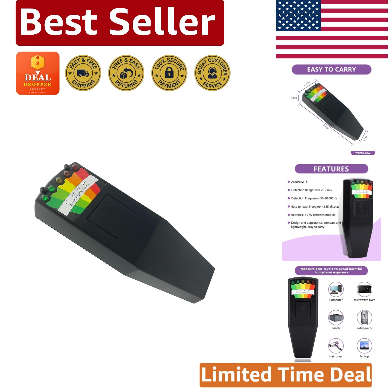 Handheld EMF Meter with High Sensitivity - Perfect for Paranormal Investigations