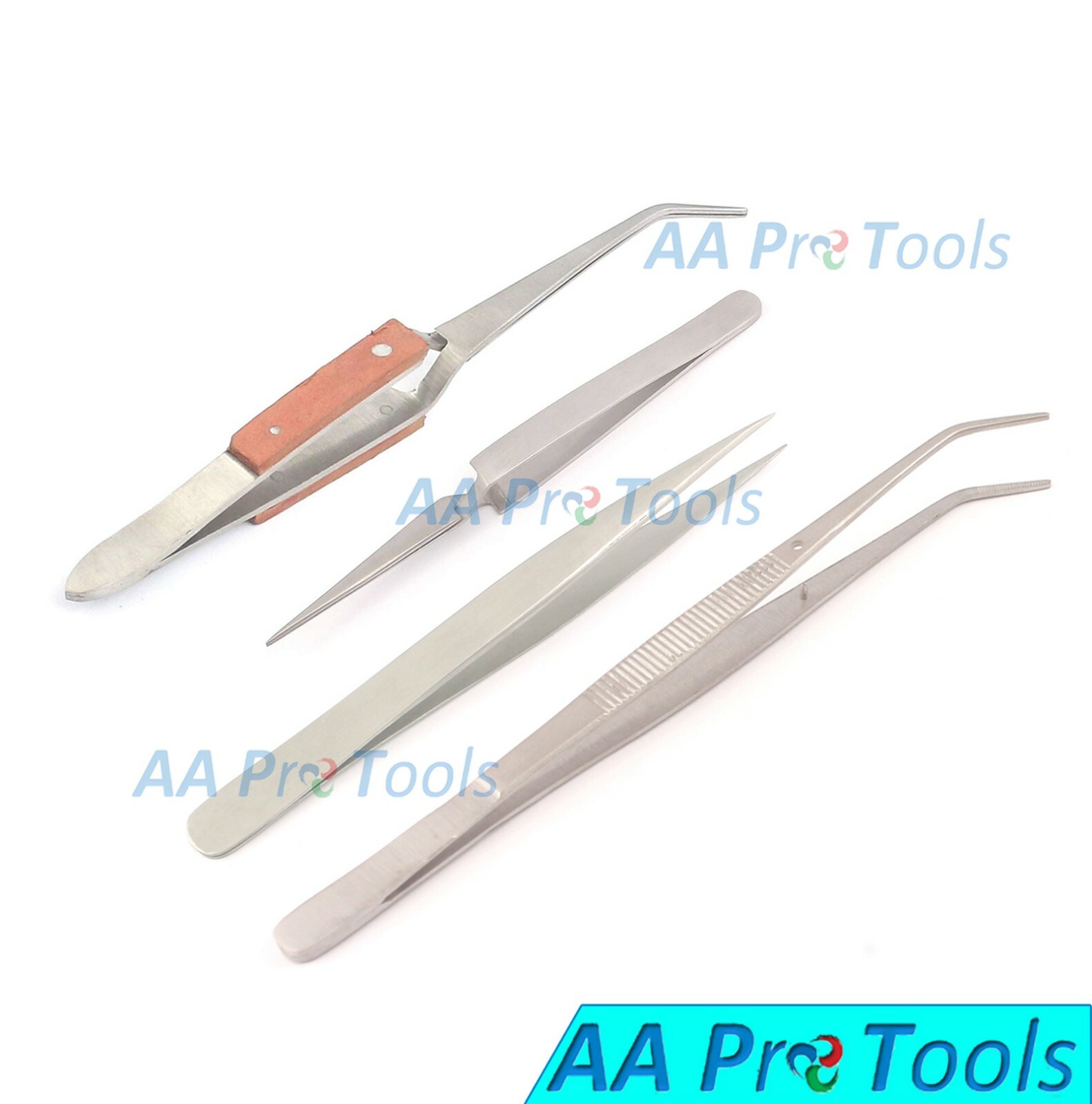 Utility Tweezers Set Of 4 - Bent Nose Cross Locking Tweezers