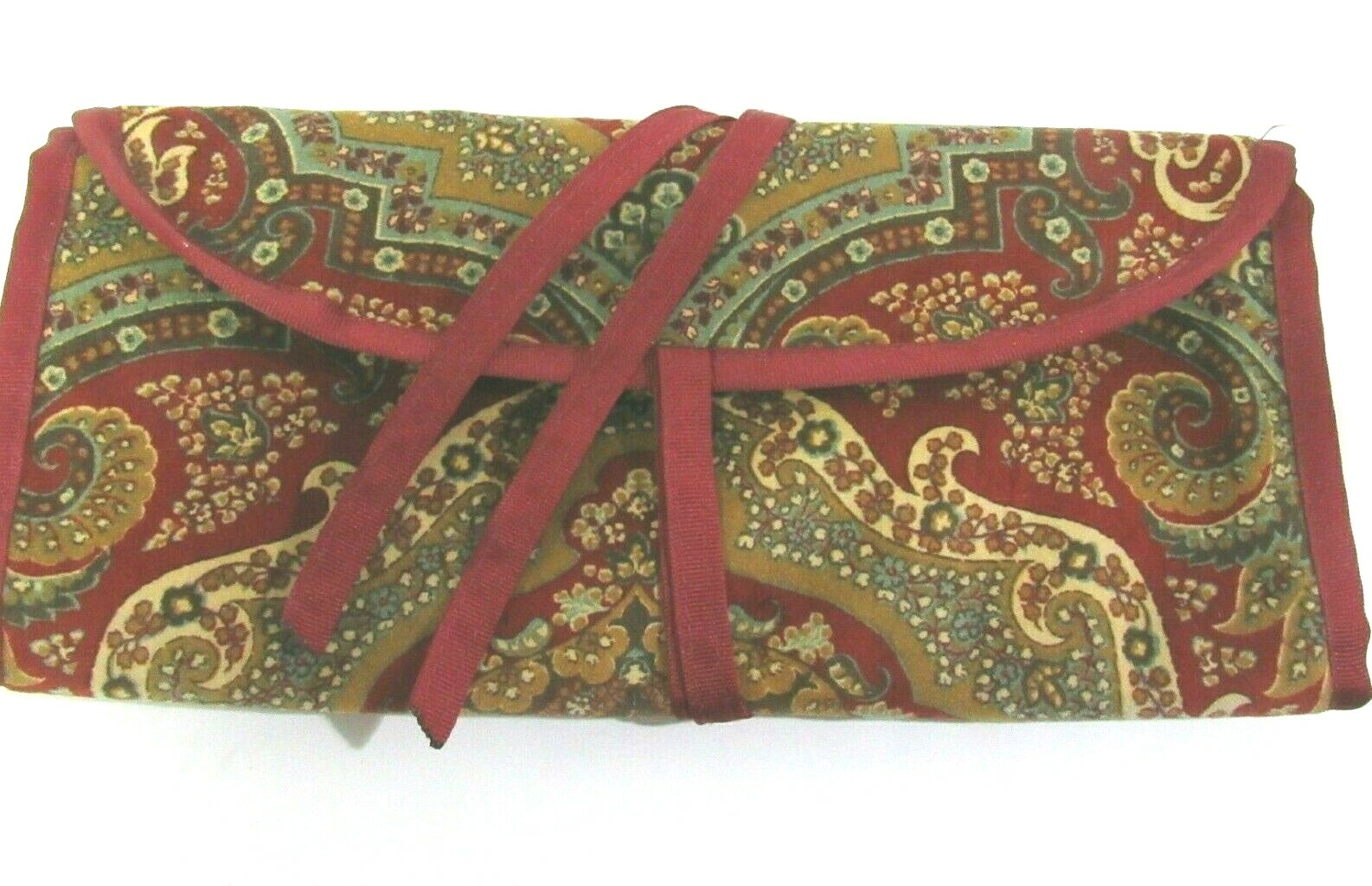 Sally Spicer San Francisco Jewelry Travel Kit Maroon Paisley Velveteen 6"x13"