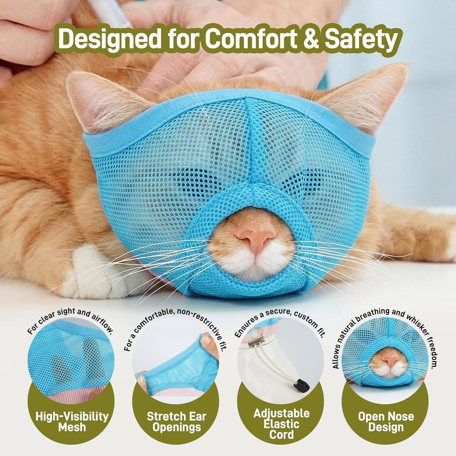 2Pcs Cat Muzzle for Grooming & Nail Trimming, Breathable Mesh Muzzles to Prevent