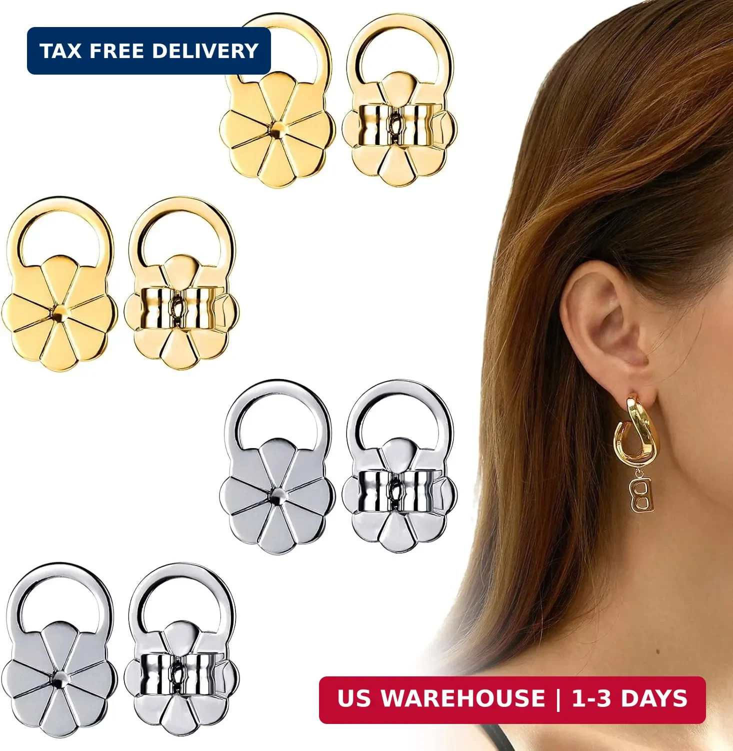 4 Pairs Earring Backs for Droopy Ears, Earring Lifter for Heavy Support Backs La