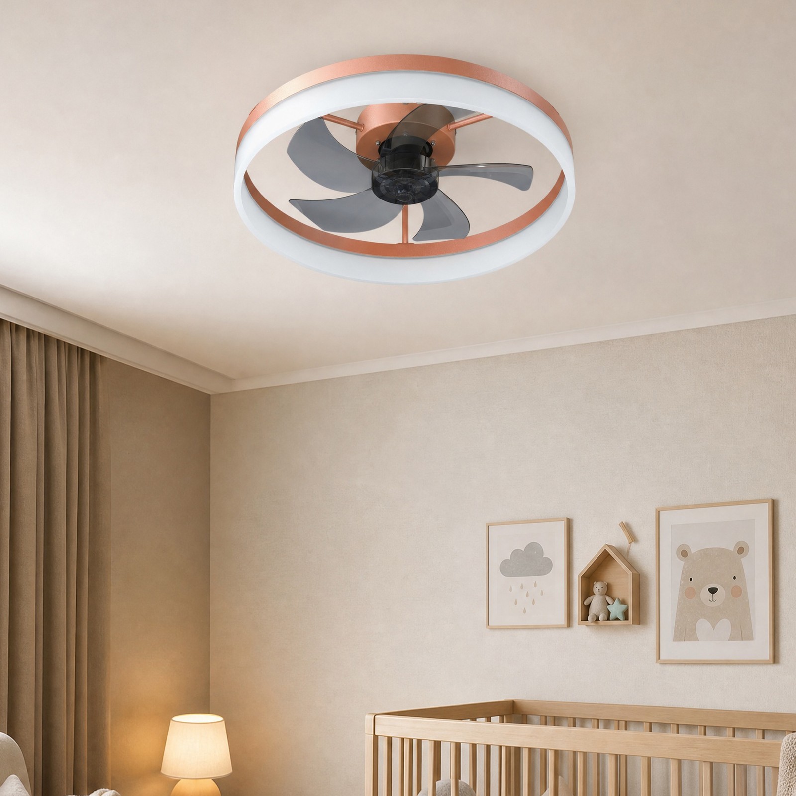 20'' Modern Ceiling Fan with LED Light Gold Remote APP Control Flush Mount Kit