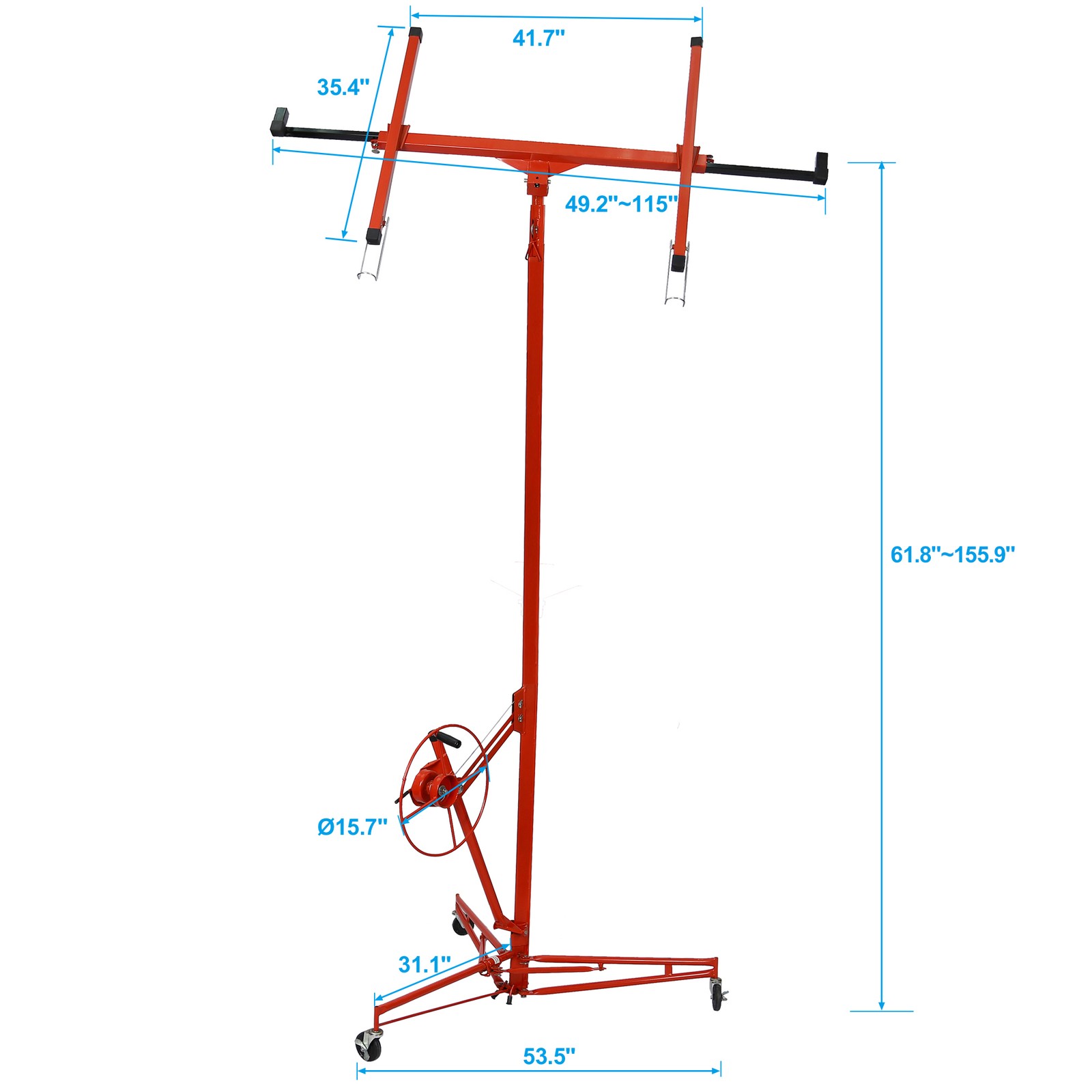 13FT Drywall Rolling Lifter Panel Hoist Jack Lifter Lockable Wheel Drywall Panel