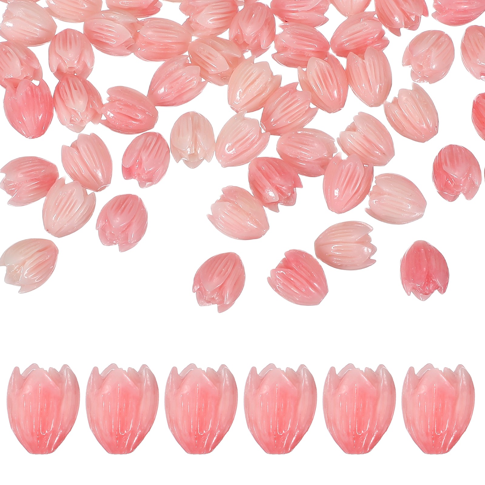 50 Pcs 13x10mm Beads Coral Flower for DIY Crafts, Two-Tone Pink