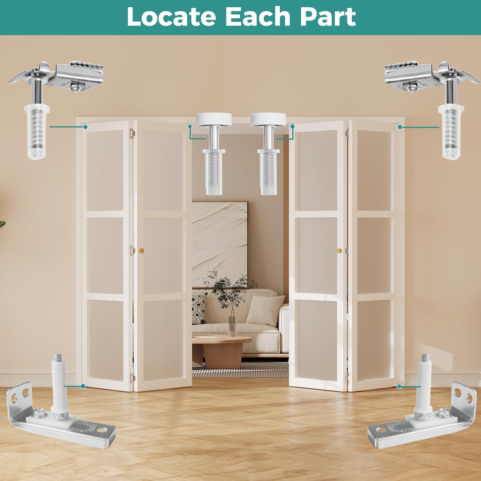 Closet Bifold Door Hardware Kit, Folding Only, White