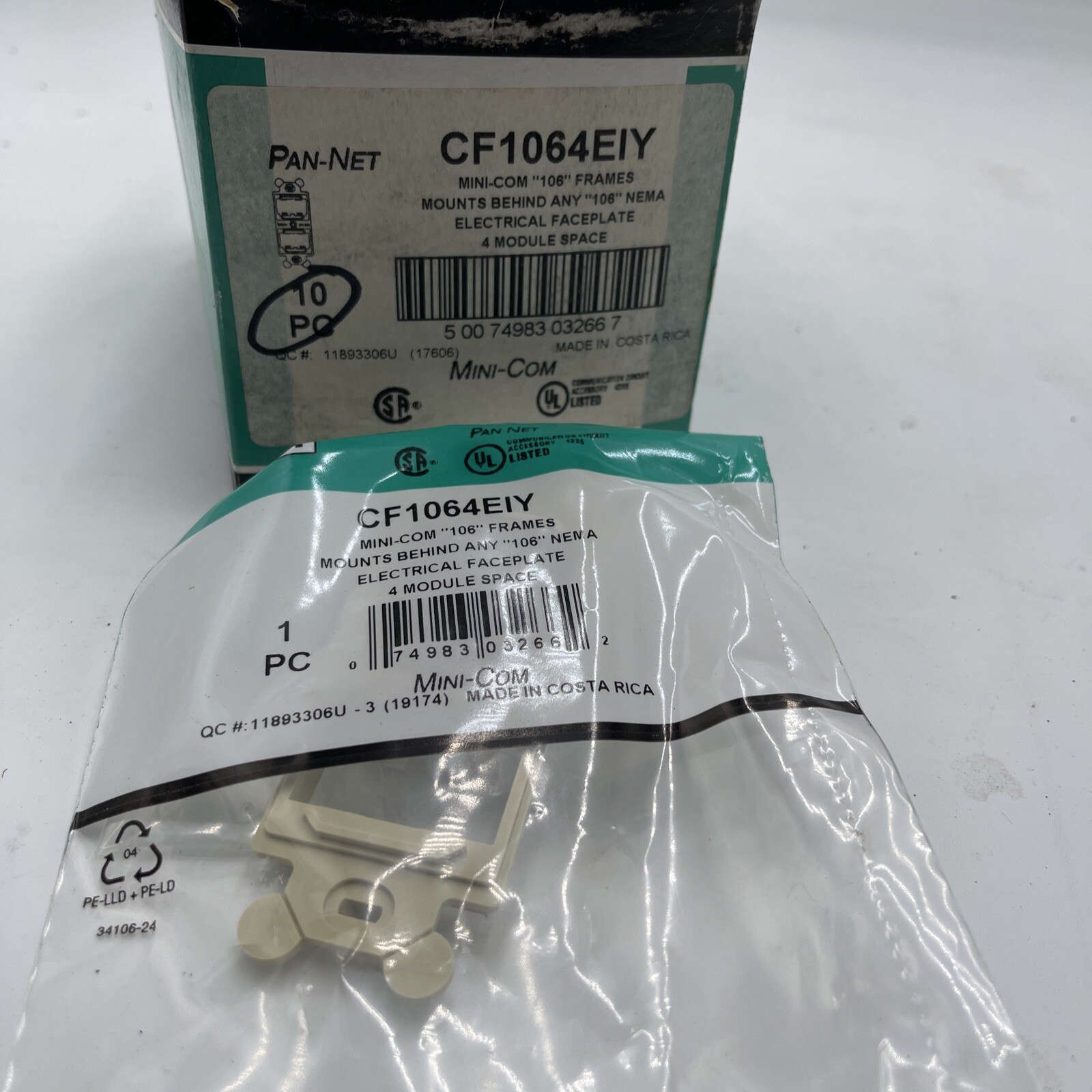 10 Panduit CF1064EIY Mini-Com Frame Type 106 4-Port Electric Ivory 2 Blank