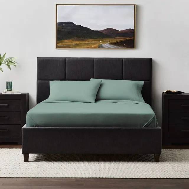 Malouf Linen Weave Cotton SPLIT King Sheet Set Sage Open Percale