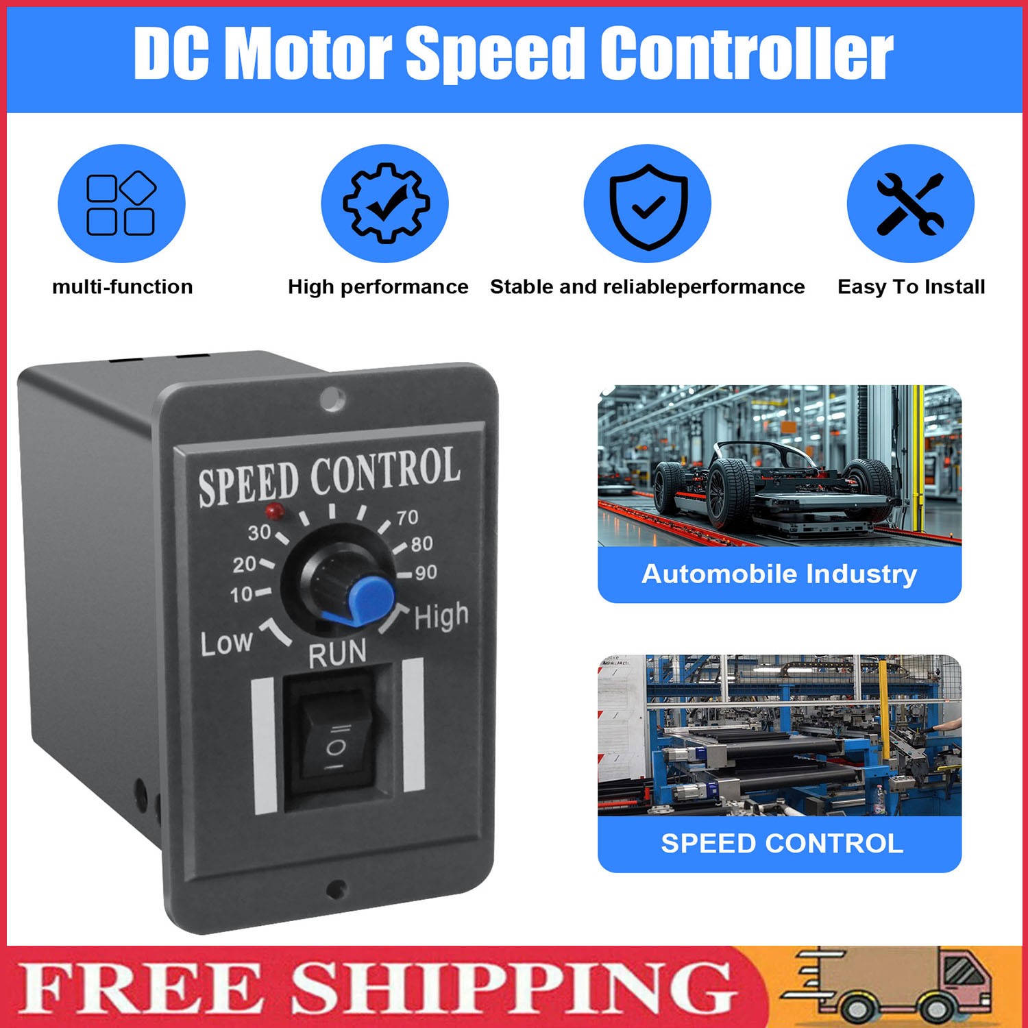 Controller Reversible`DC 10-60V 6A PWM DC`Motor Speed Switch Regulator Switch
