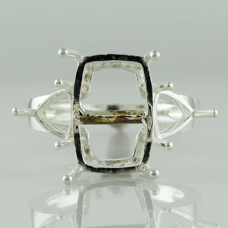 Three Stone 11x9mm Octagon Shape Semi Mount Cocktail Ring 925 Sterling Silver