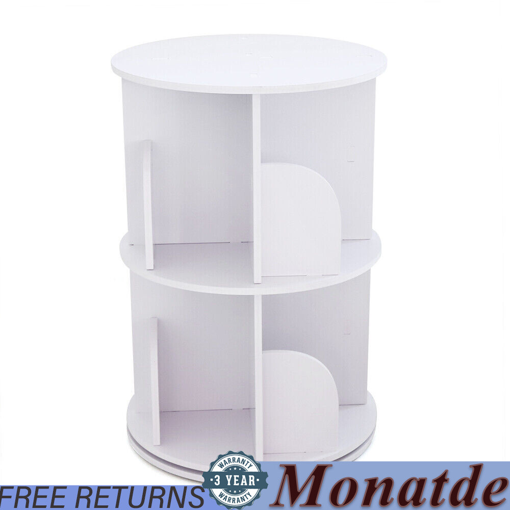 360° 2-Layer Rotating Bookshelf Bookcase,Freestanding Storage Shelf Display Rack