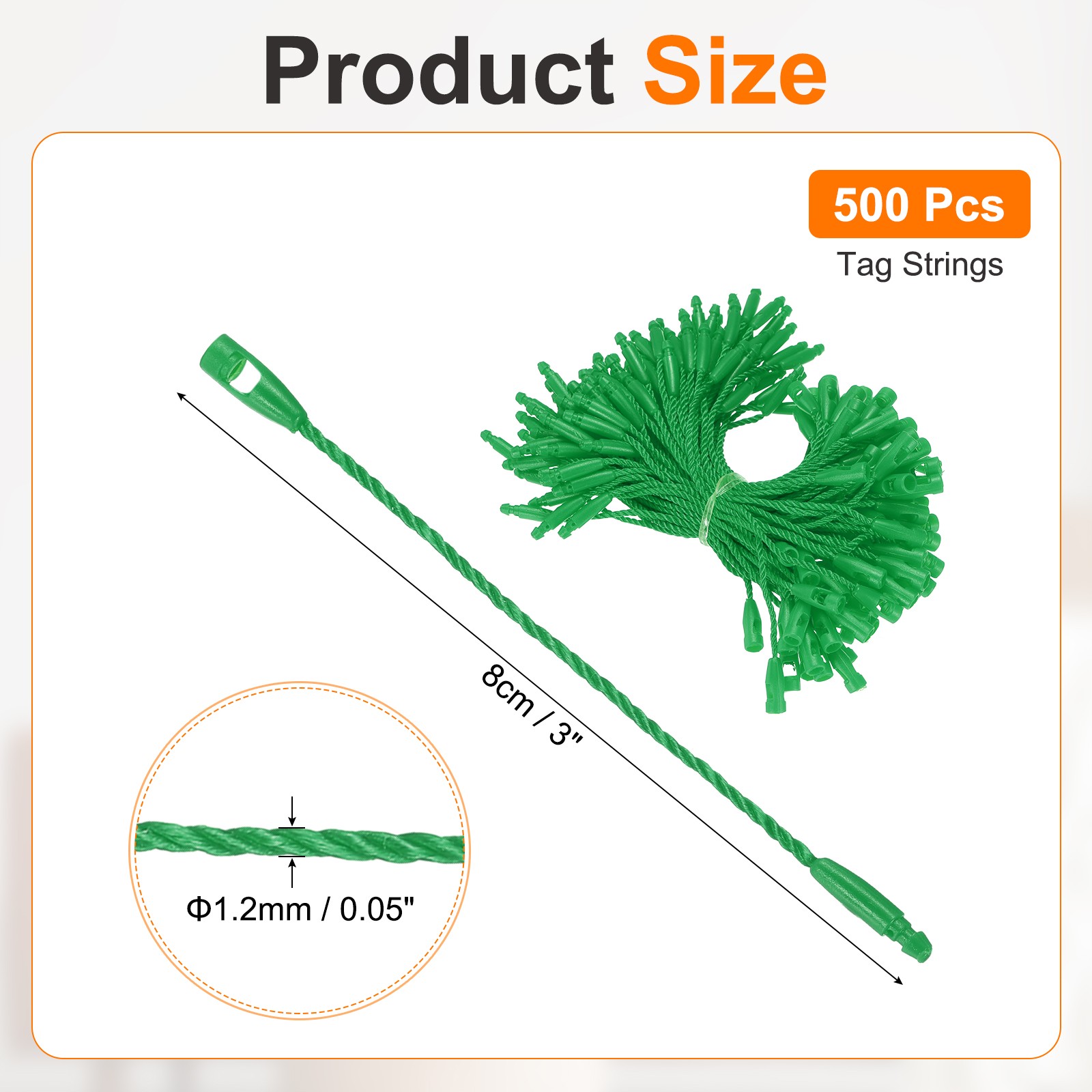 500 Pcs Polyester Hang Tag String 3" Snap Lock Pins Loop Fastener, Green