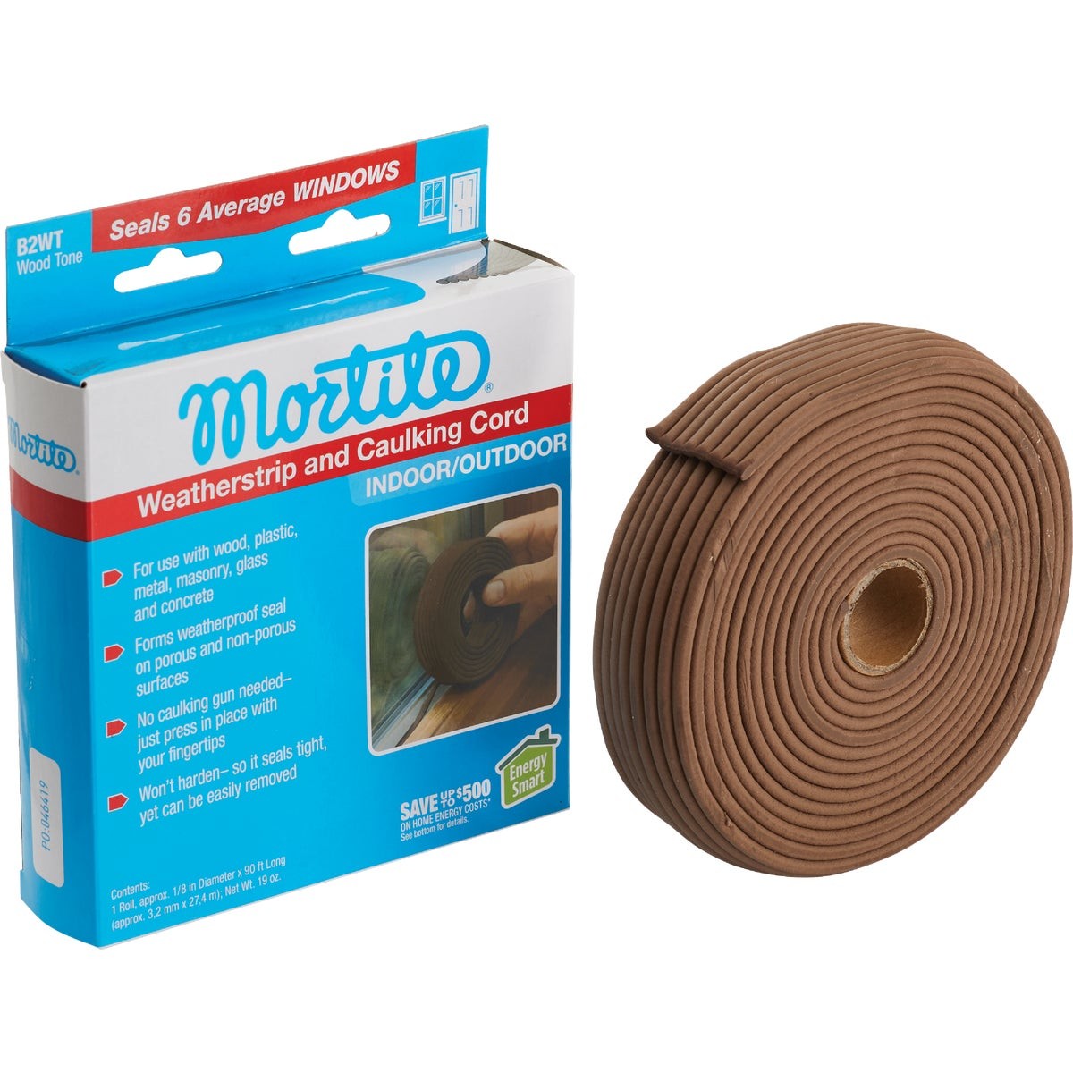 Mortite Brown Weatherstrip & Caulking Cord, 90 Ft. B2WT Pack of 12 Mortite B2WT