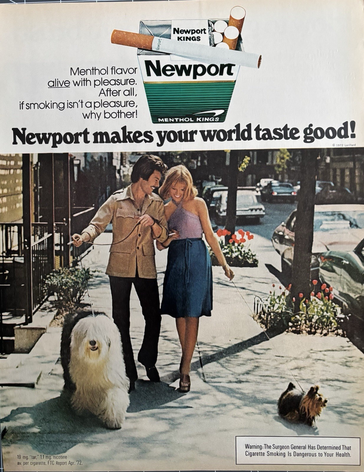 1972 Newport Cigarettes Original Vintage Advertisement Sheepdog Couple Print Ad