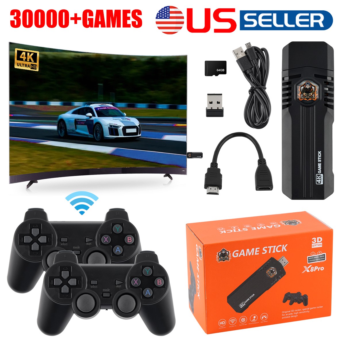 X8PRO Retro Game Console 30000+ Games 64G TF Card 46 Emulators 4K HDMI Output
