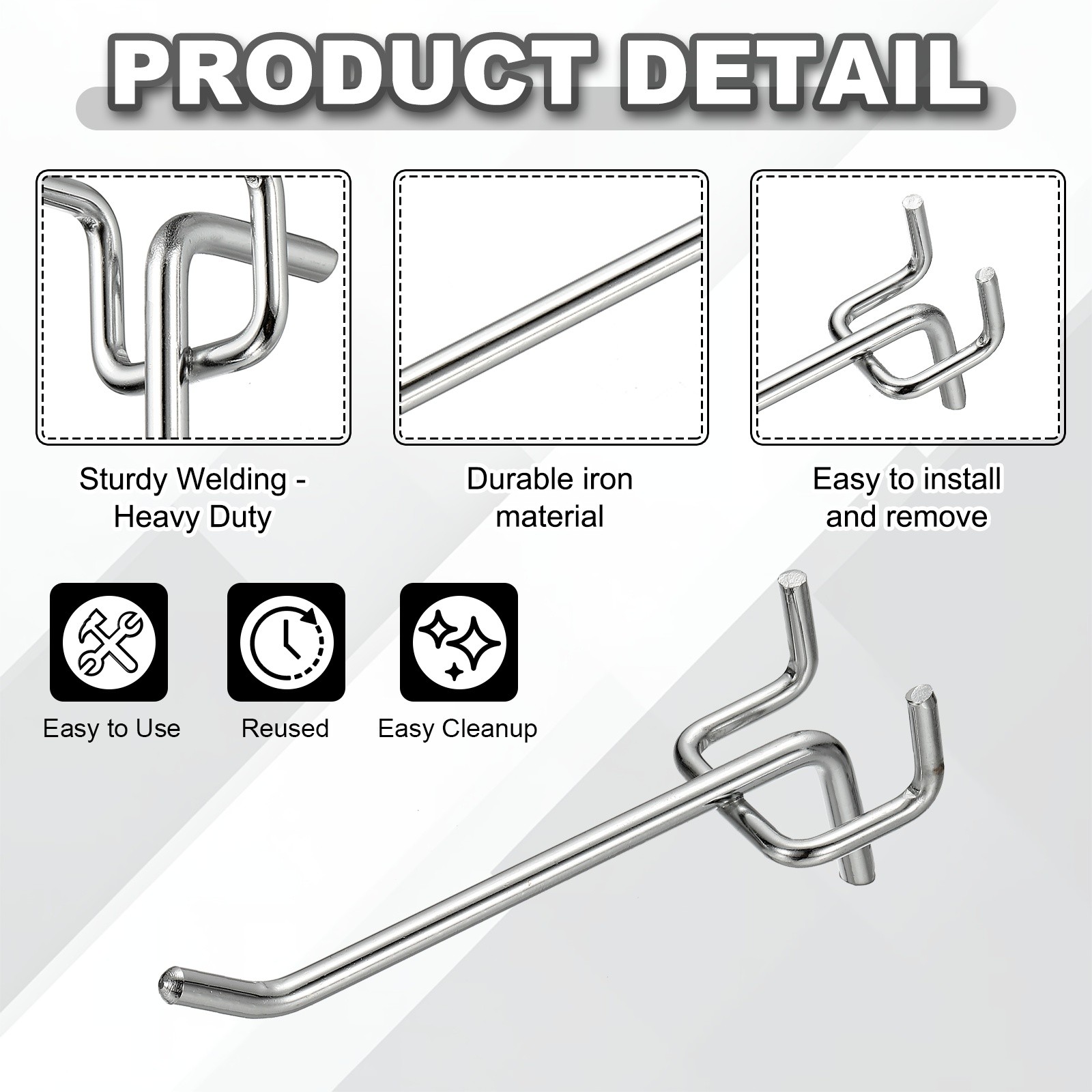 20 Pcs Pegboard Hooks, 3.9" Peg Board Hooks Kit, Silver Tone (1.2mm)