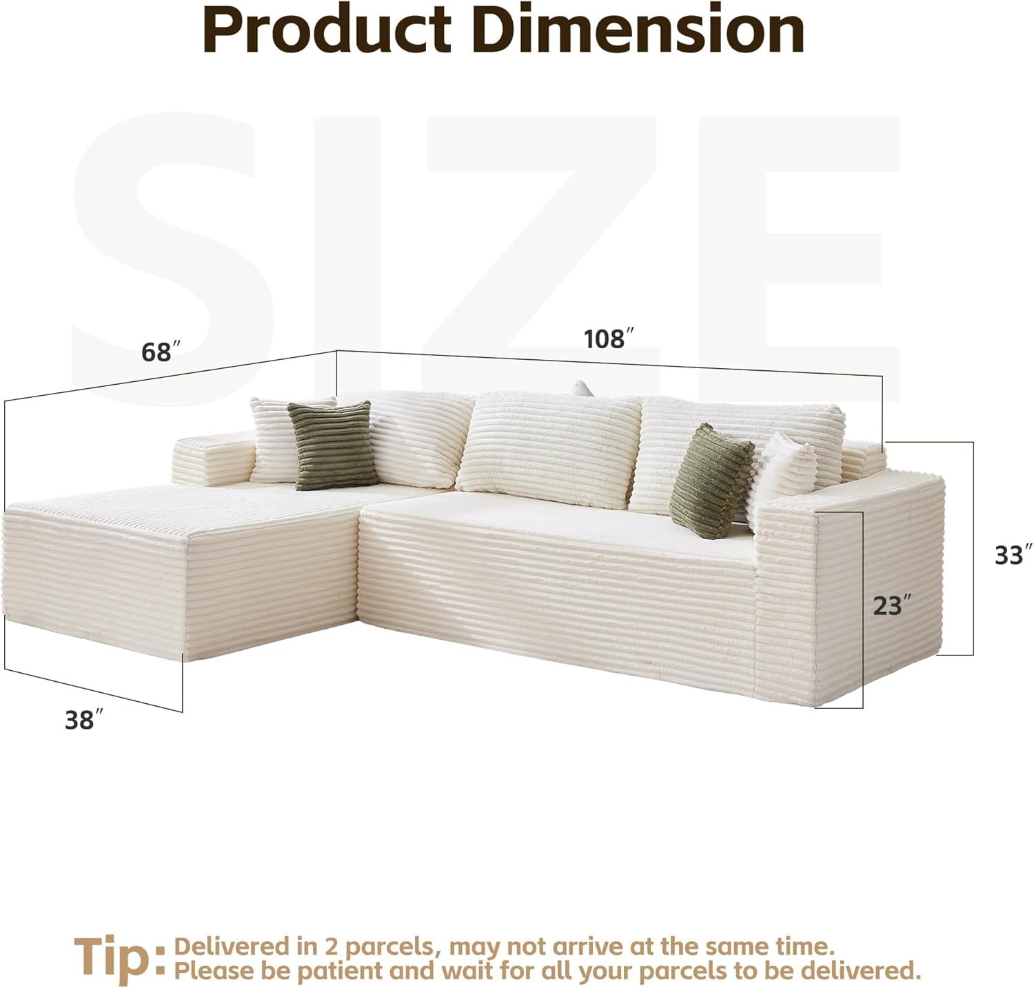 108" Boneless Couches Modular Sectional Sofa with Oversized Chaise No Assembly