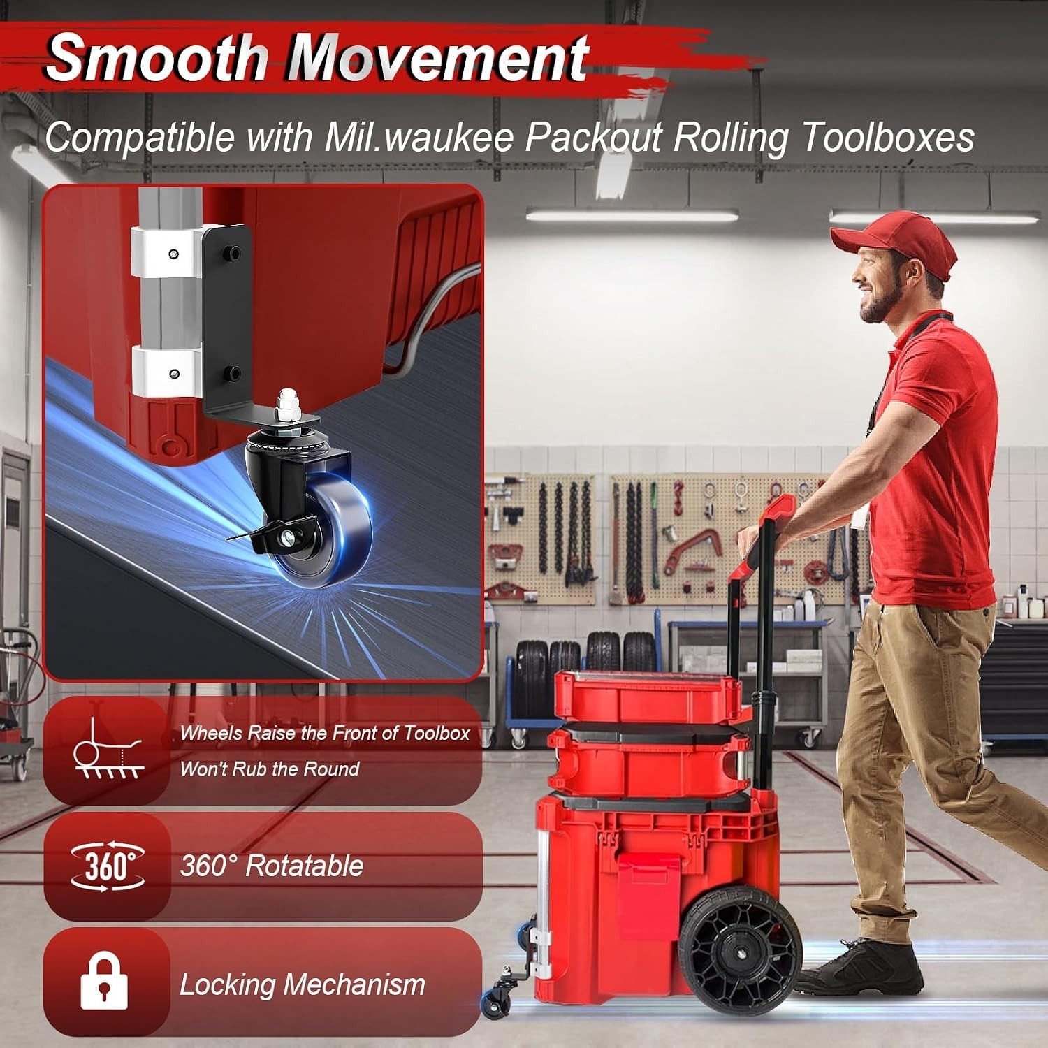 Packout Wheels Alloy Steel 360° Swivel Locking Casters for Toolboxes