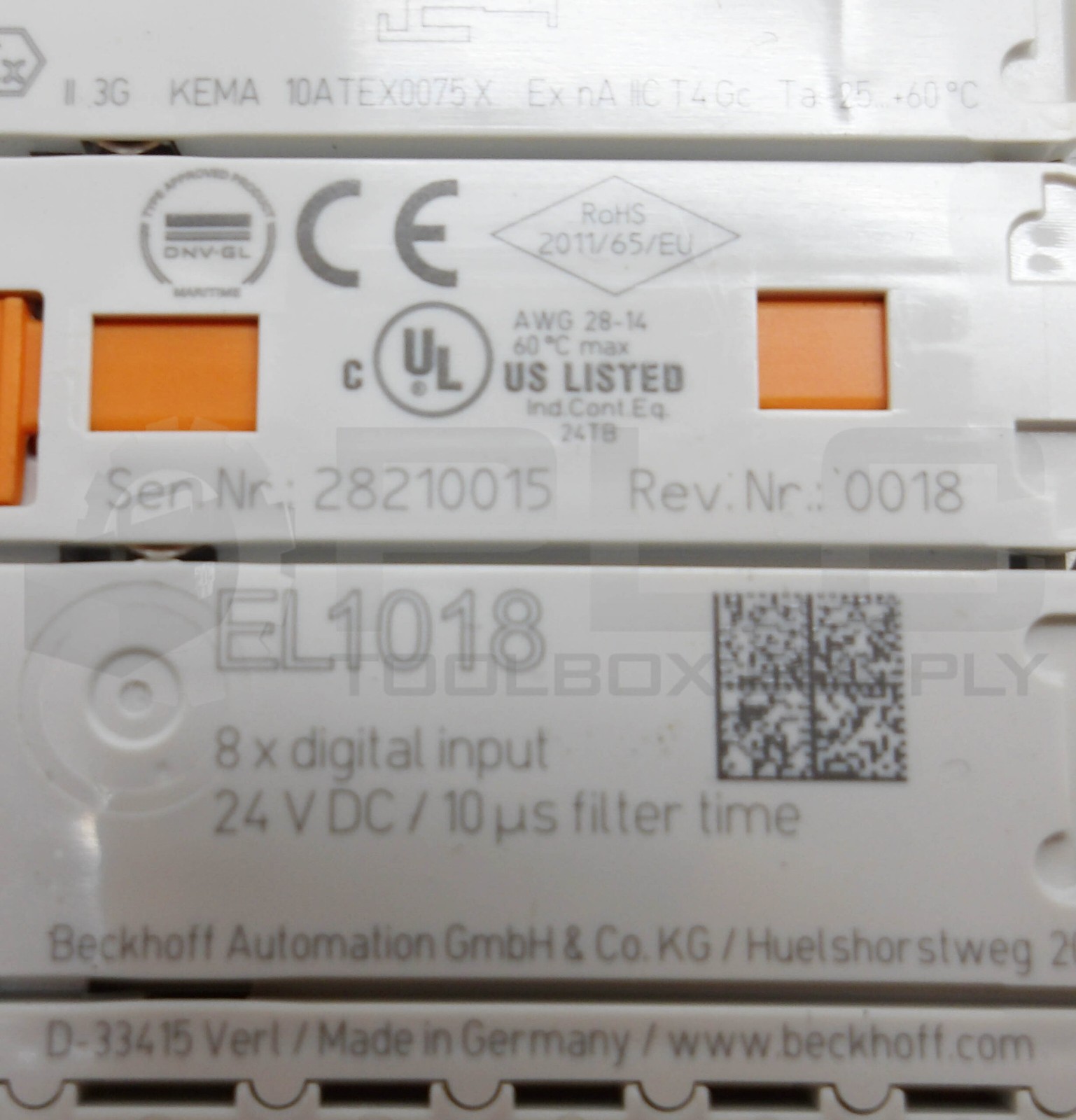 BECKHOFF EL1018 8X DIGITAL INPUT MODULE 24VDC