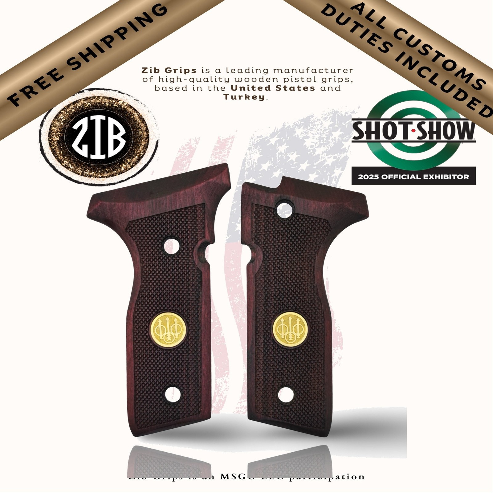 Zib Grips Wooden Series Pistol Grips Fits Beretta® COUGAR8000