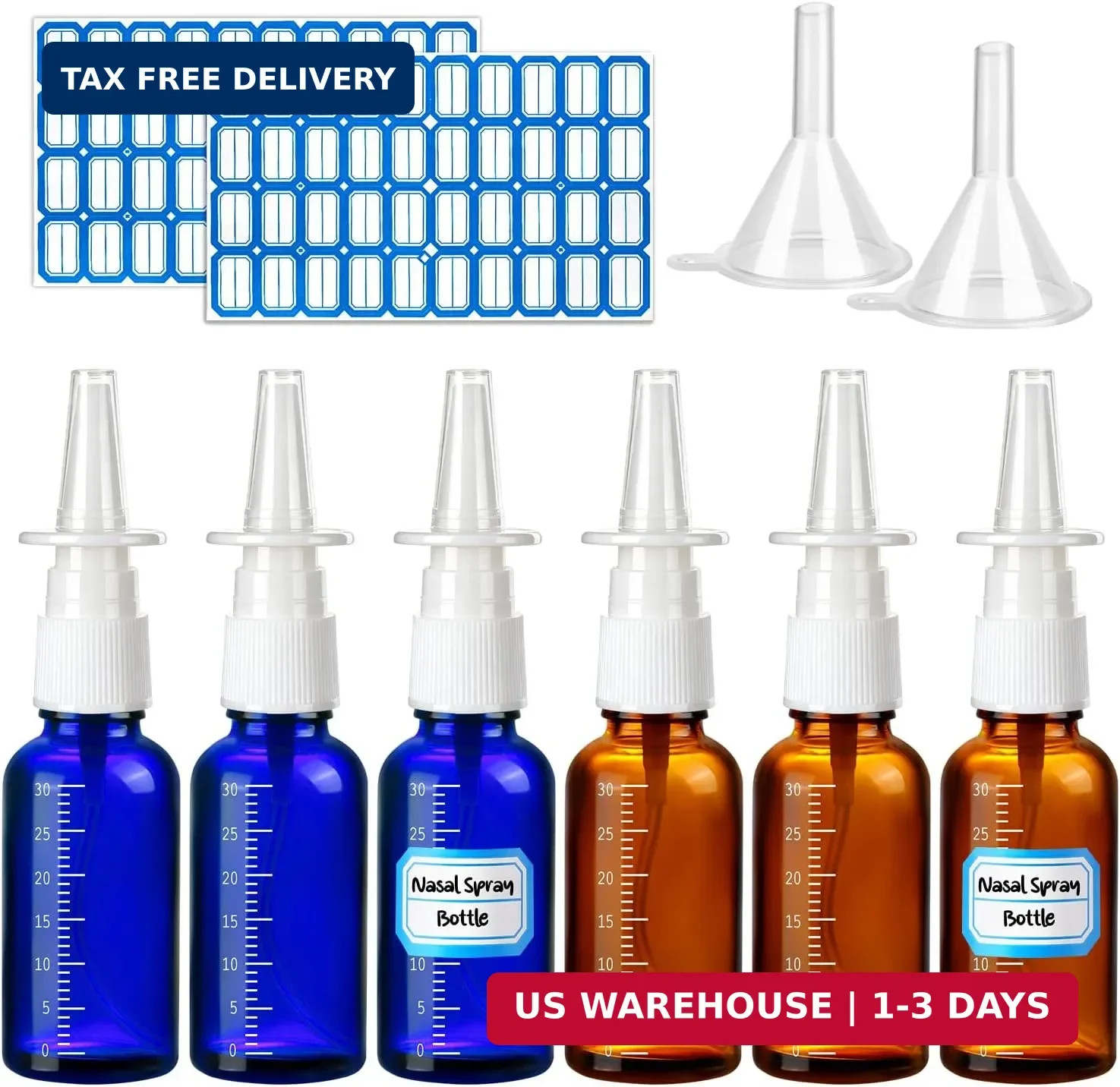10 Pcs Nasal Spray Bottle, 30ML/1oz 6Pcs Empty Refillable Brown Blue Scale Nasal