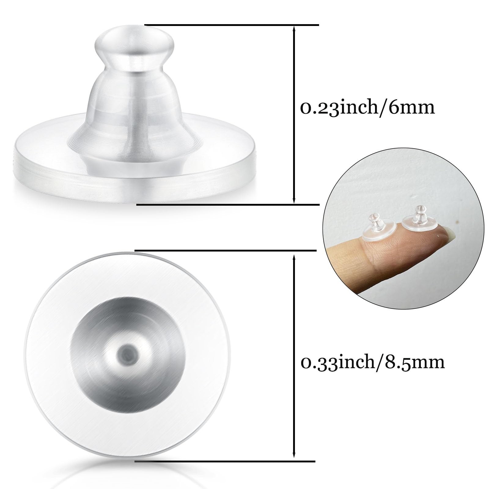 Earring Backs Rubber,100pcs Soft Clear 10MM, Silicone 100