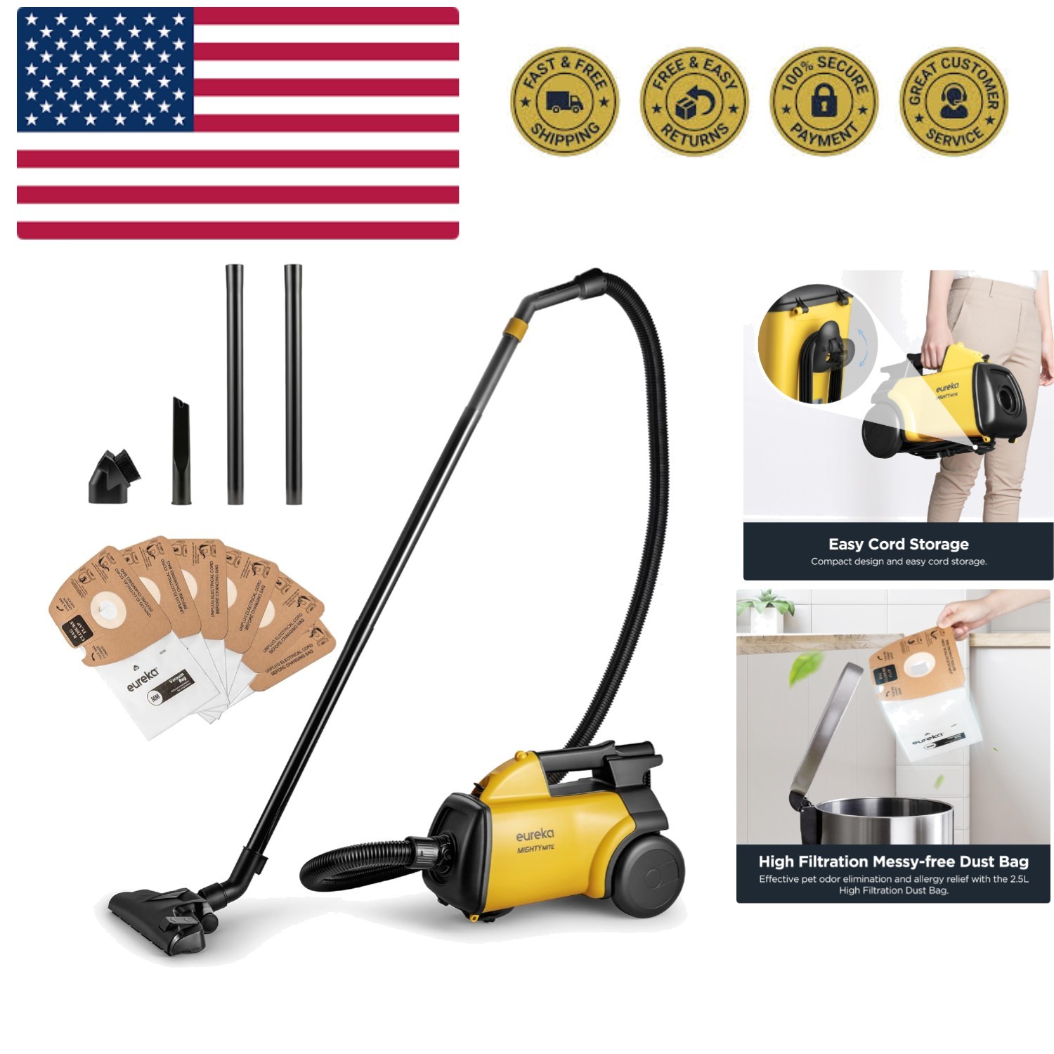 3670M Canister Cleaner, Lightweight Powerful Vacuum for Carpets and Hard floo...