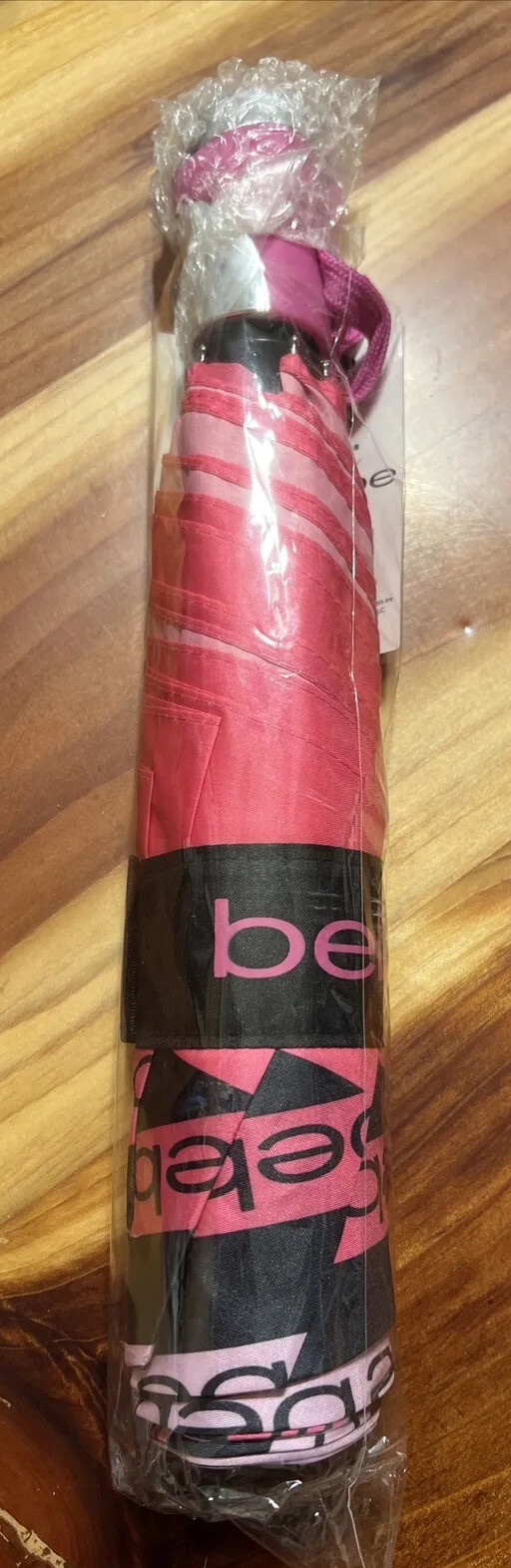 BEBE Designer Umbrella Easy Auto-Opens Pink & Black NWT MSRP $40