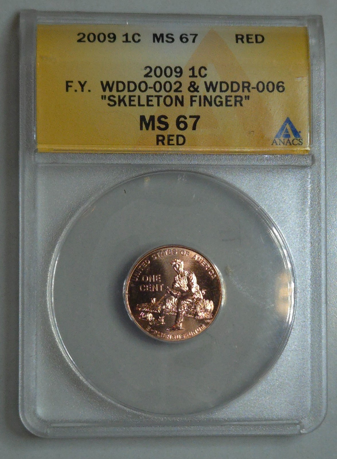 2009-P Lincoln Cent ANACS MS67 RED Doubled Die FS-808 WDDR-006 Obv Die Crack