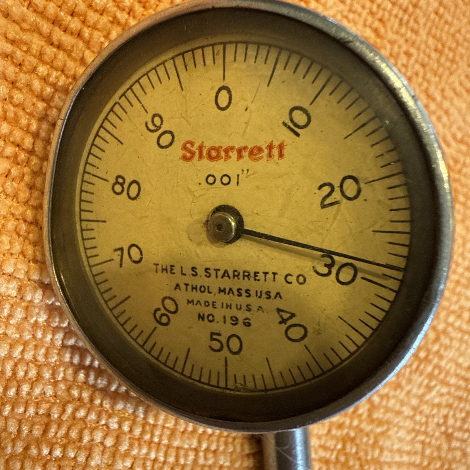Vintage Starrett no.196 Back Plunger Dial Indicator .001