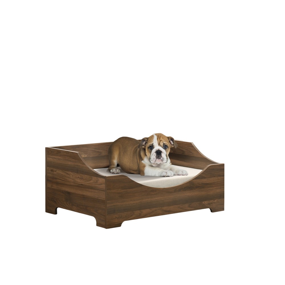 Pet Bed - 36" Wide Brown Alder Wood, Modern & Comfy w/Cushion