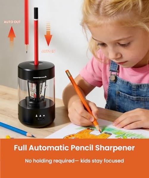 Electric Pencil Sharpener for Classroom, Fully Automatic Pencil Sharpener Black