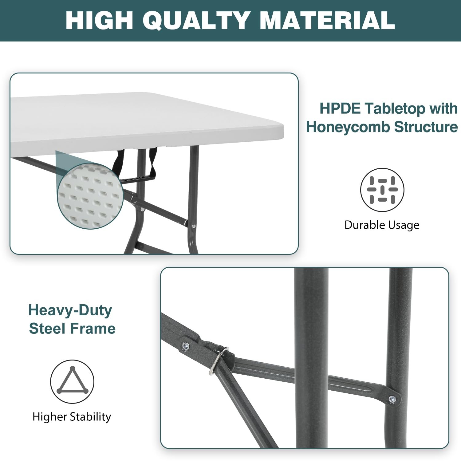 Best 6 Foot Outdoor Dining Table, Foldable Portable Rectangular Plastic Folding