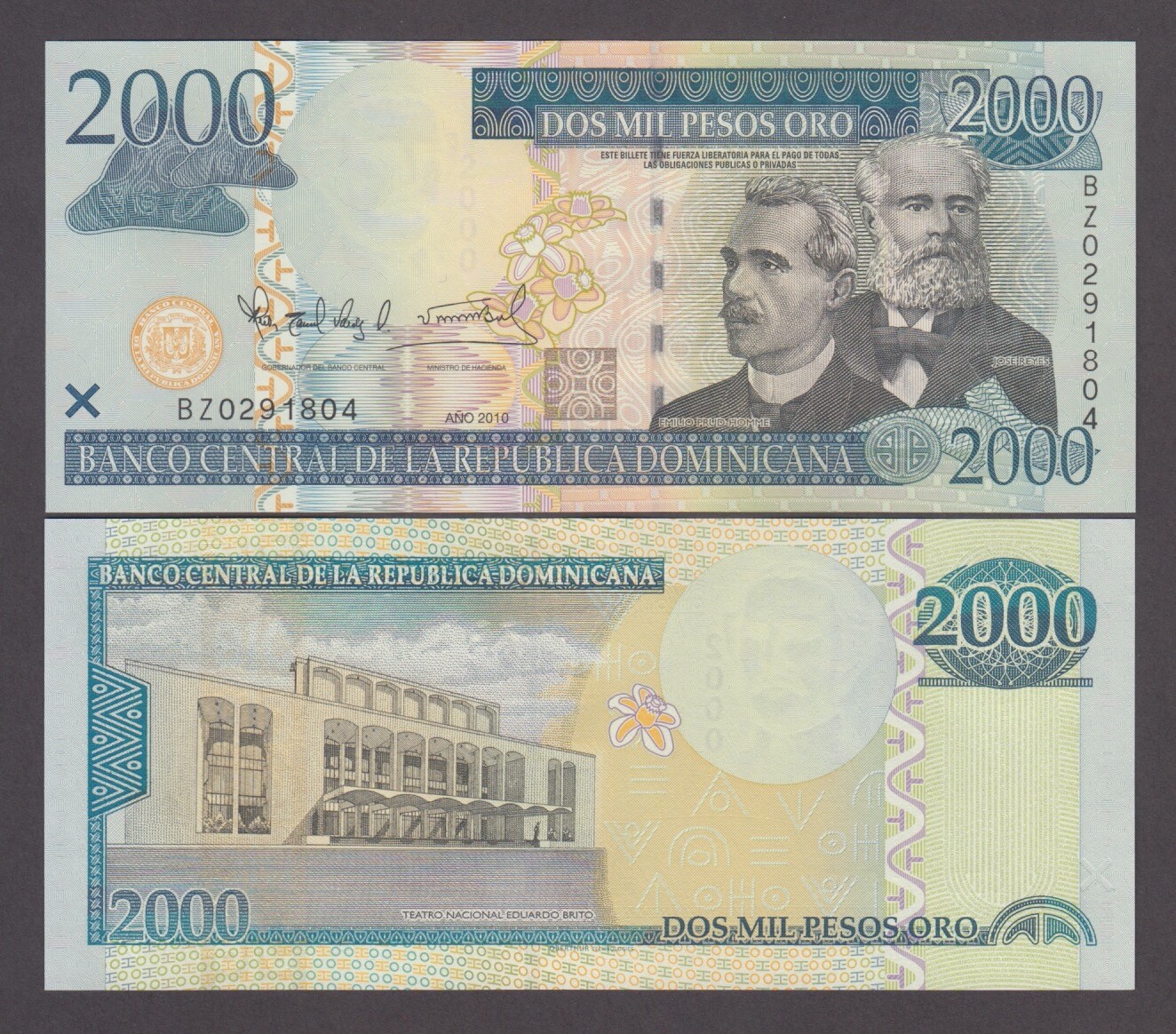 Dominican Republic P.181c  2000 PESOS ORO 2010 PFX BZ UNC WE COMBINE  YYY  2407