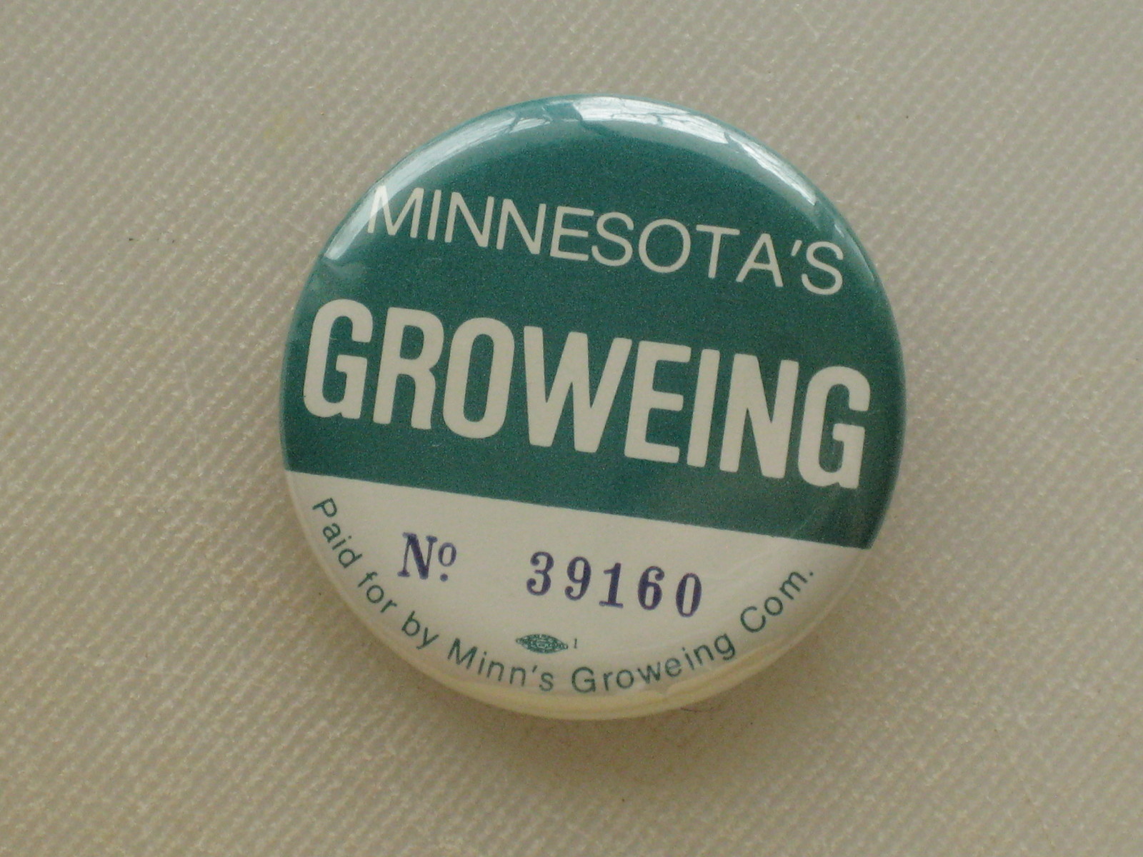 Pinback Button MINNESOTA GROWEING (Joan Growe) - 2"