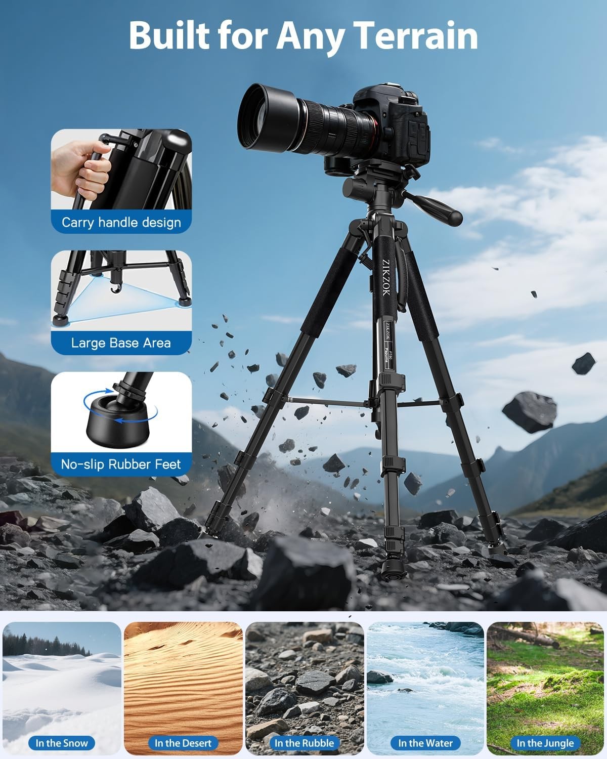 75" Camera Tripod Heavy Duty Aluminum Camera Stand for ipad Phone with DSLR