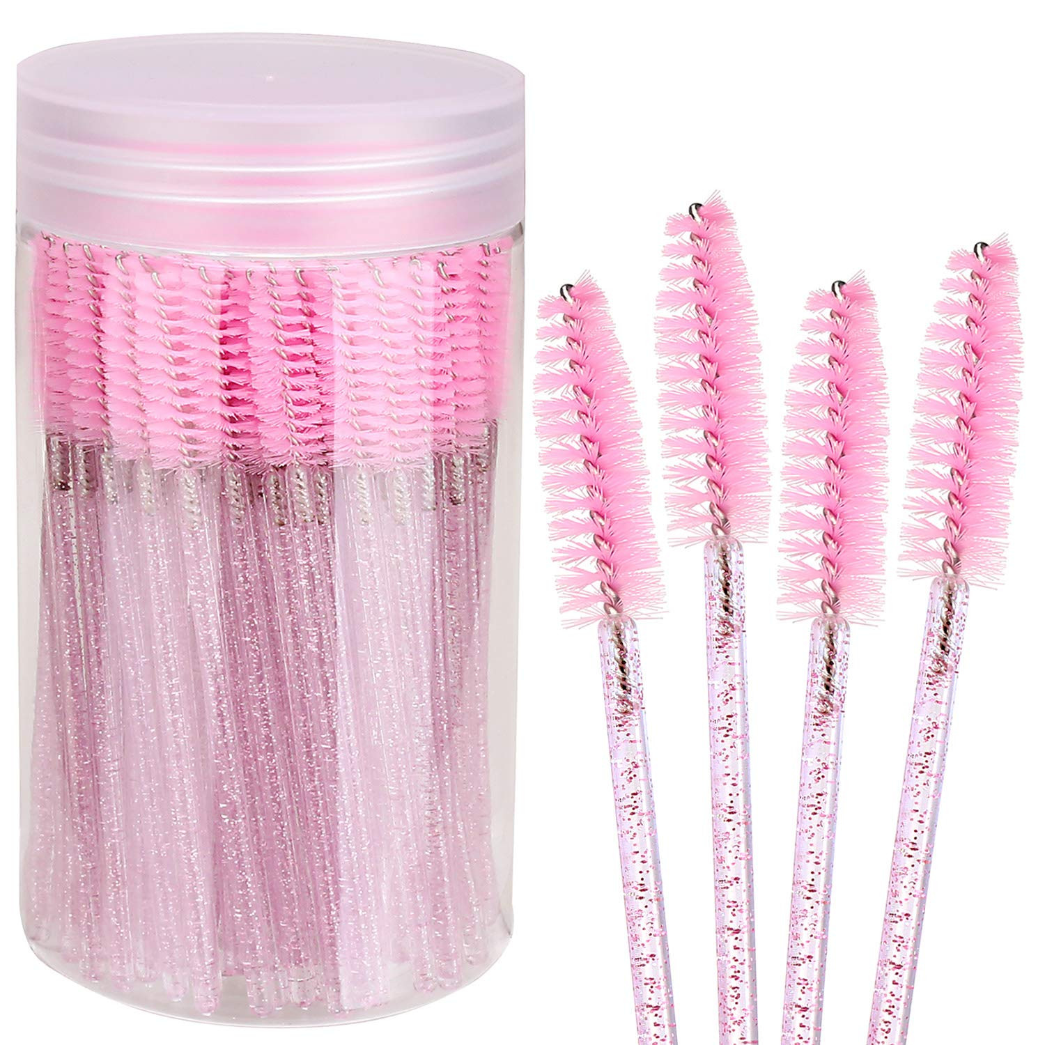 100PCS Disposable Mascara Brushes Wands with Container for Eyelash & Eyebrow