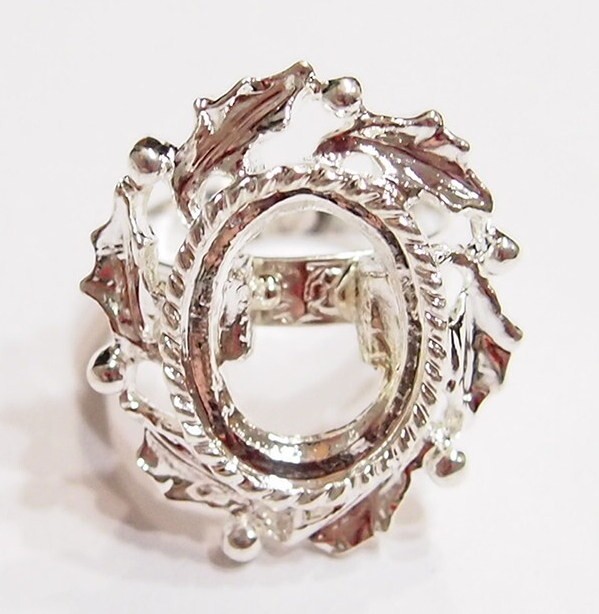 6 of 18x13mm Shiny Silver Victorian Deco Wreath Leaves Adjustable Ring Settings
