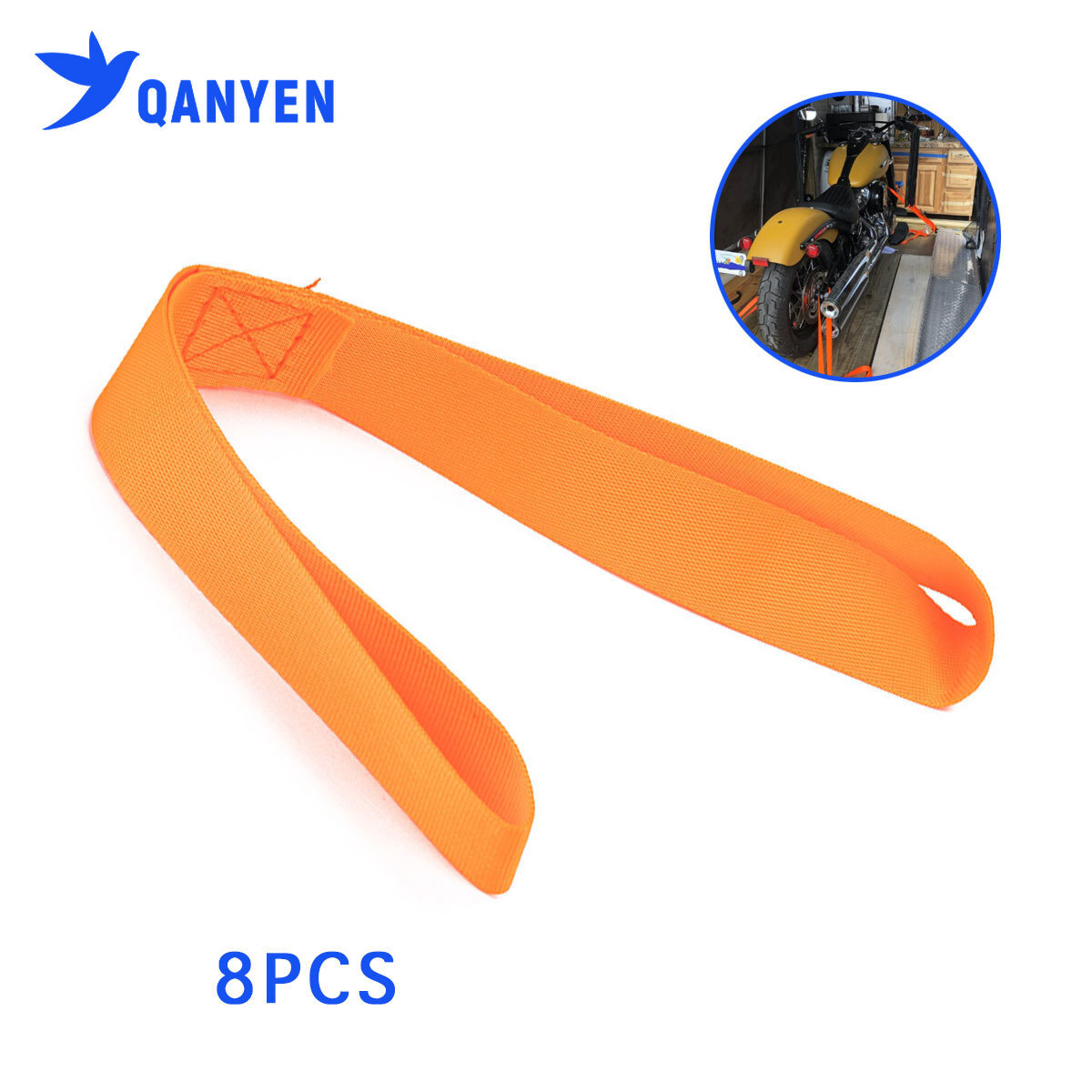 8 Pcs 460mm Orange Soft Loop Motorcycle ATV Tie Down Ratchet Binding Straps