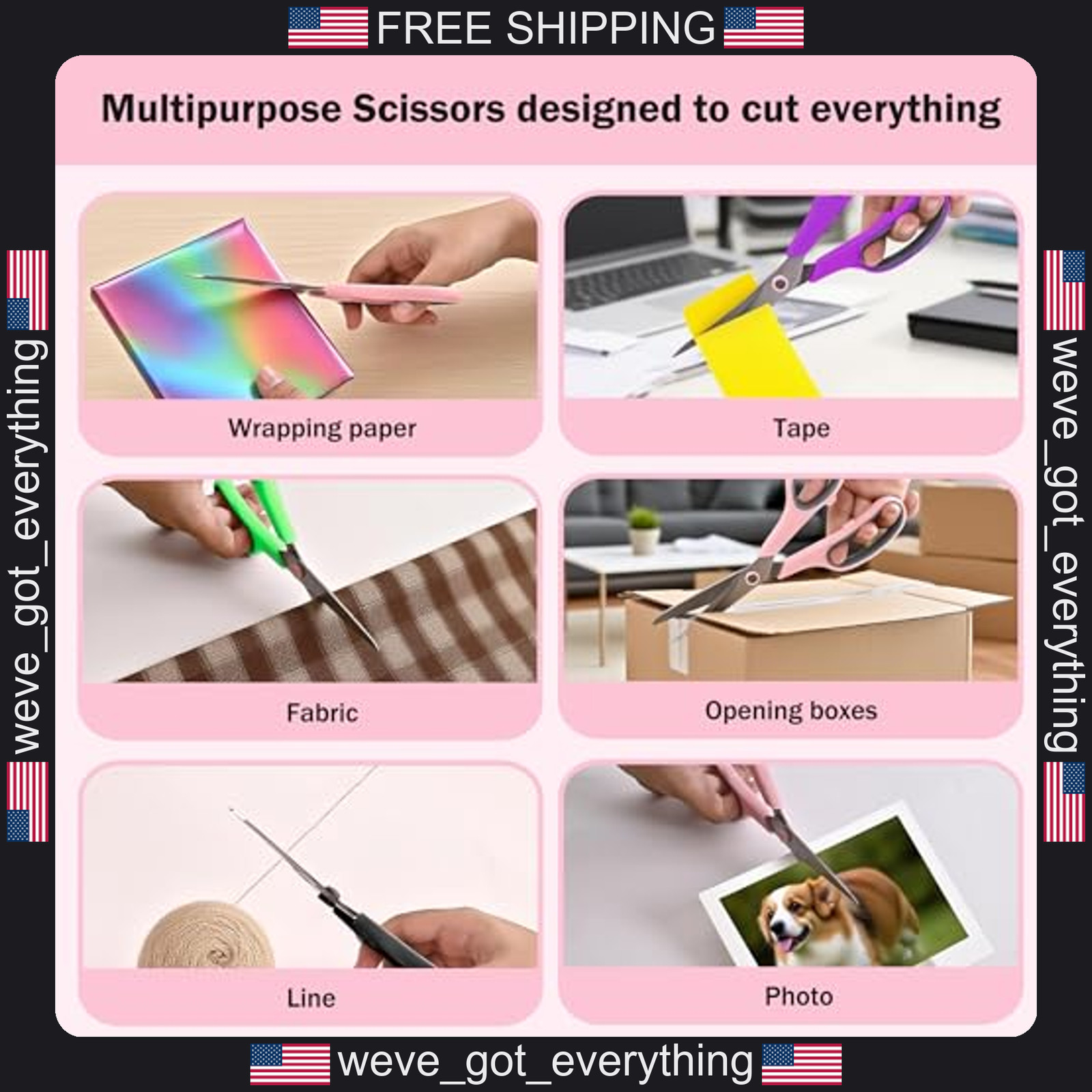 24 Black All Purpose Scissors for Office School Crafts