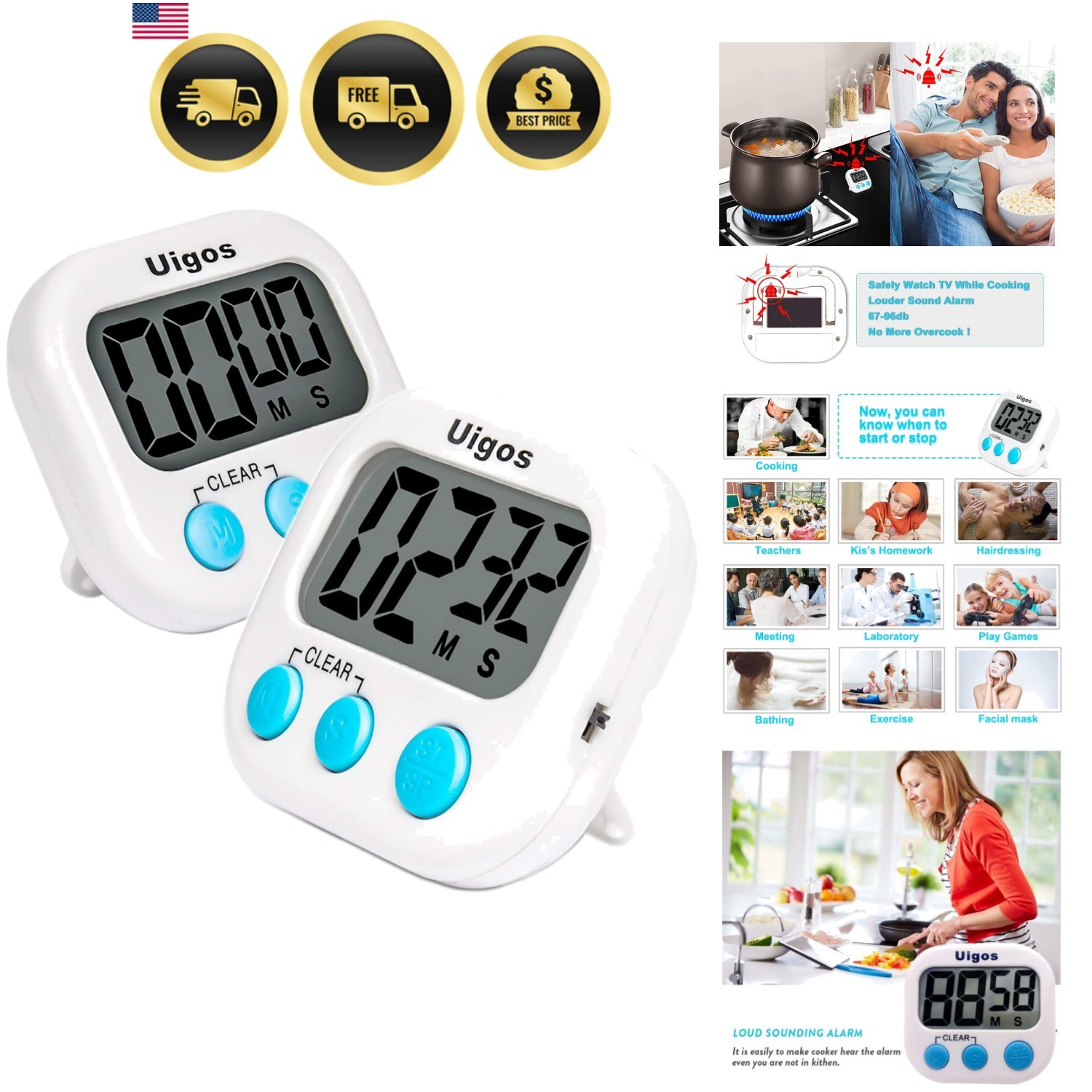 2 Pack Digital Kitchen Timer II 2.0, Big Digits, Loud Alarm, Magnetic Backing...