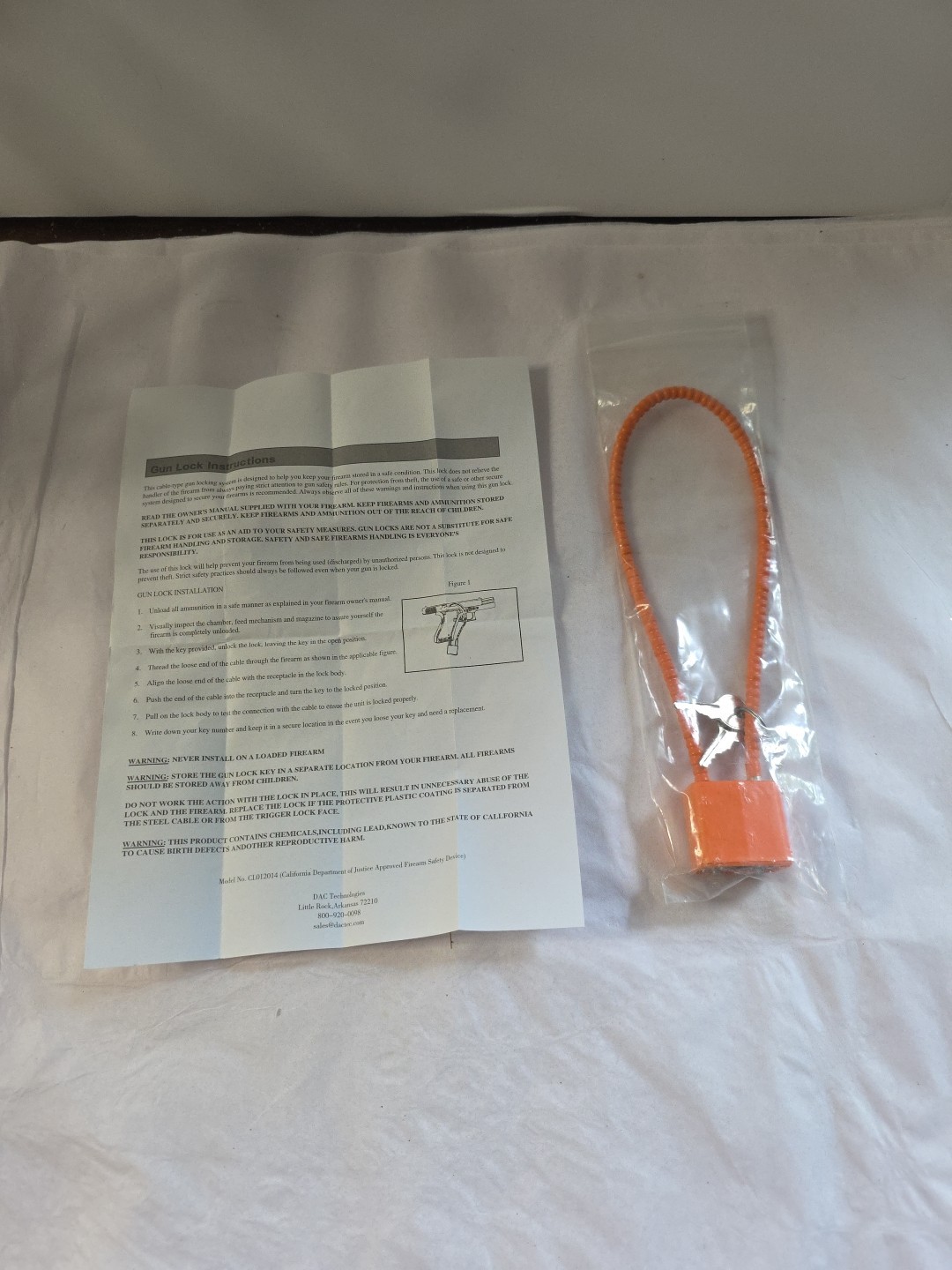 New Gun Lock, Universal Cable Lock, Child Safety Lock, 2 Keys Orange