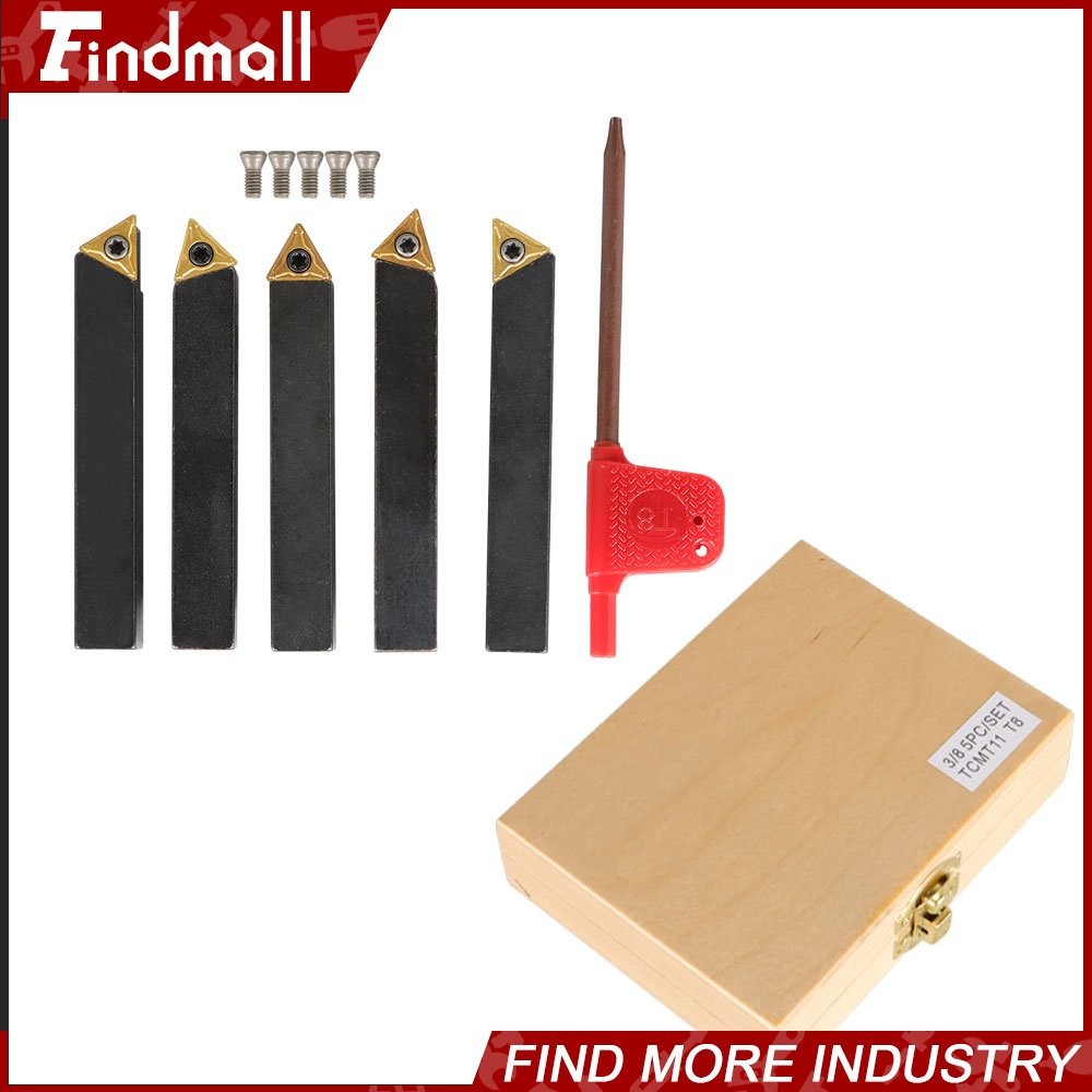 Findmall 5x 3/8" Lathe Indexable Carbide Insert + Turning Tooling Bit Holder Set