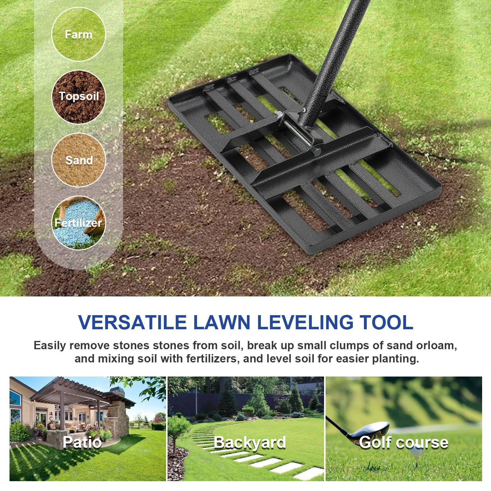 Lawn Leveling Rake | Levelawn Tool | Level Soil or Dirt Ground Surfaces Easil...