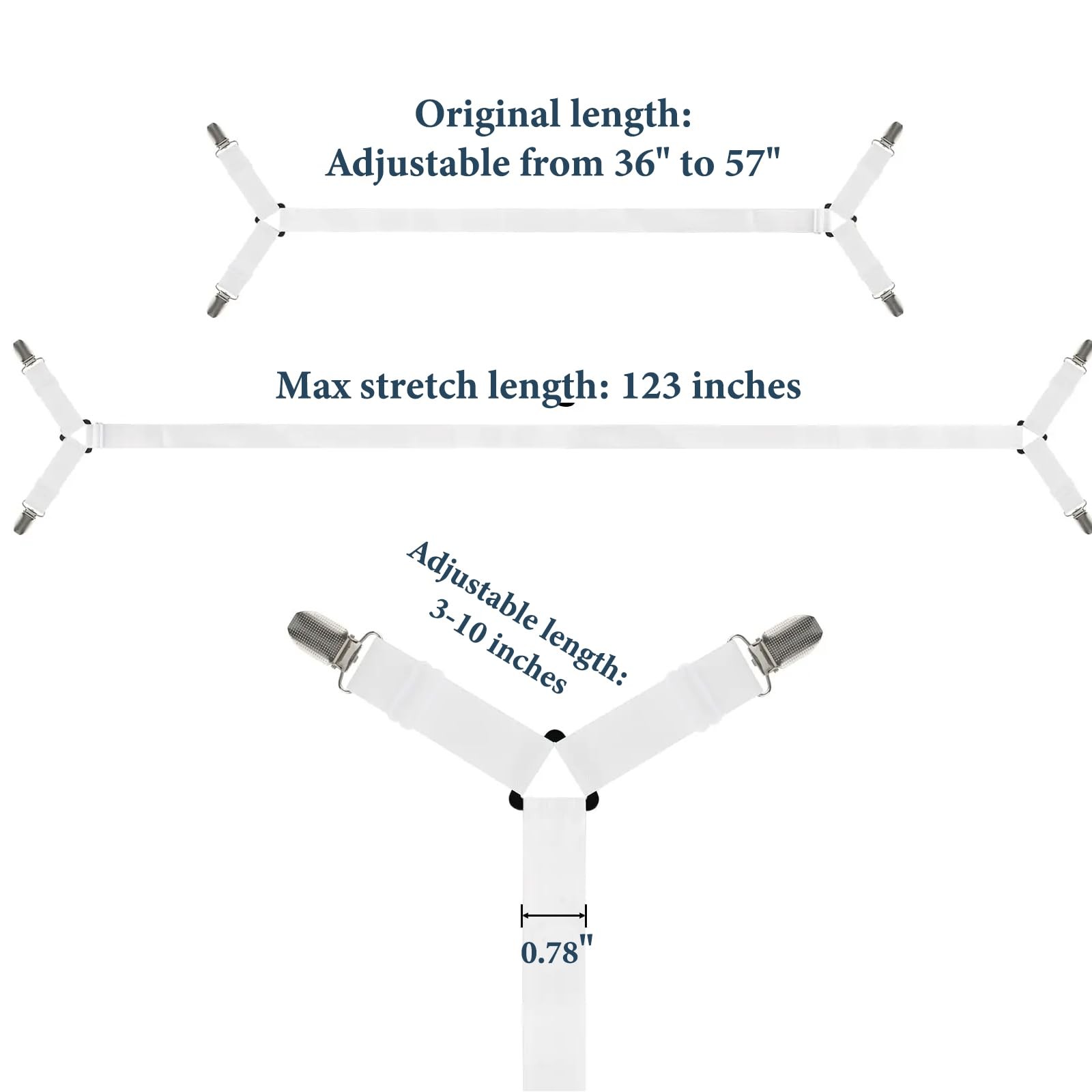 Consss Bed Sheet Straps, Adjustable Durable Bed Sheet Holder Straps with Metal C