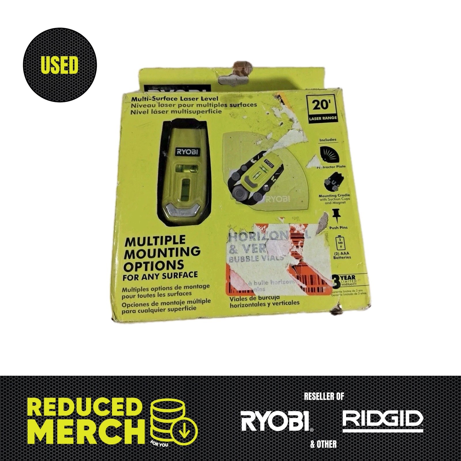 Ryobi Multi Surface Laser Level - ELL1750 20 ft. laser range C