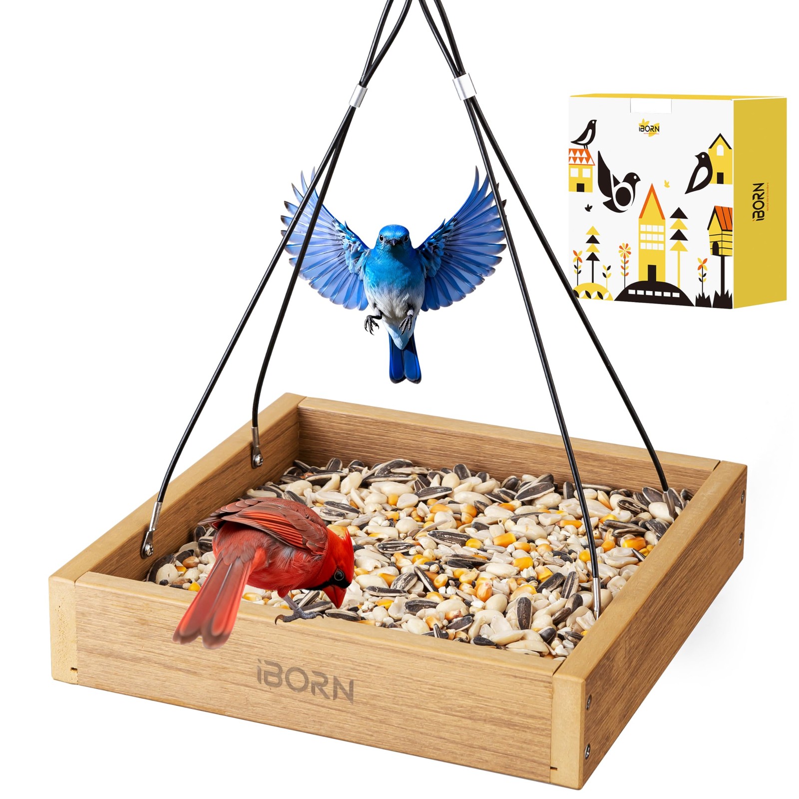 iBorn Platform Bird Feeder Tray, Feeders for Outdoors Raw,Fine Mesh