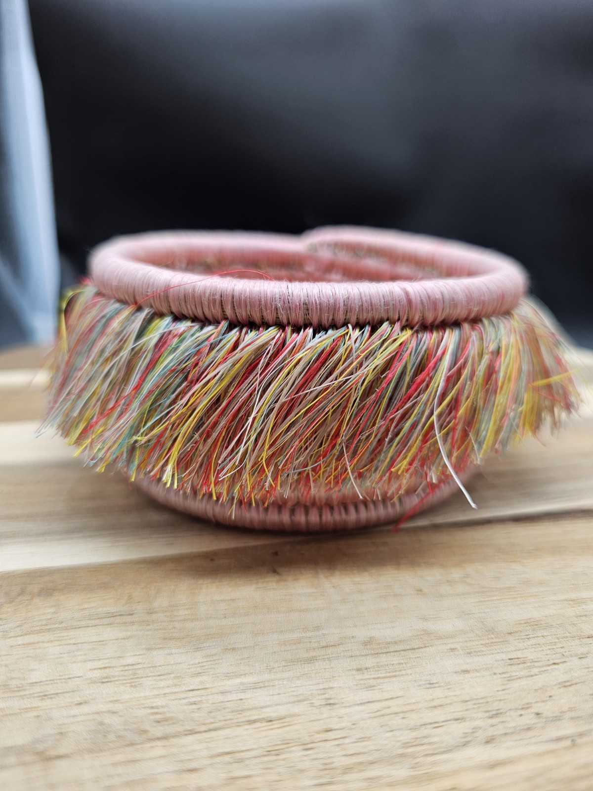 Handmade Woven Basket Small Trinket Dish Pink Decor