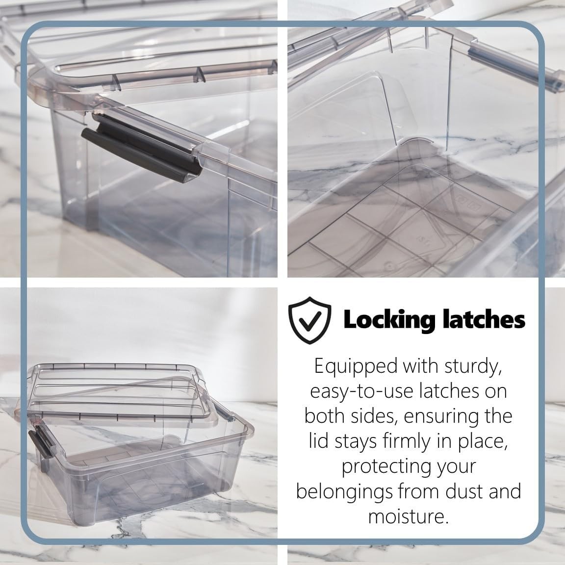 Transparent Tinted Plastic Storage Containers with Latching Lids - 15.5'' x 12''
